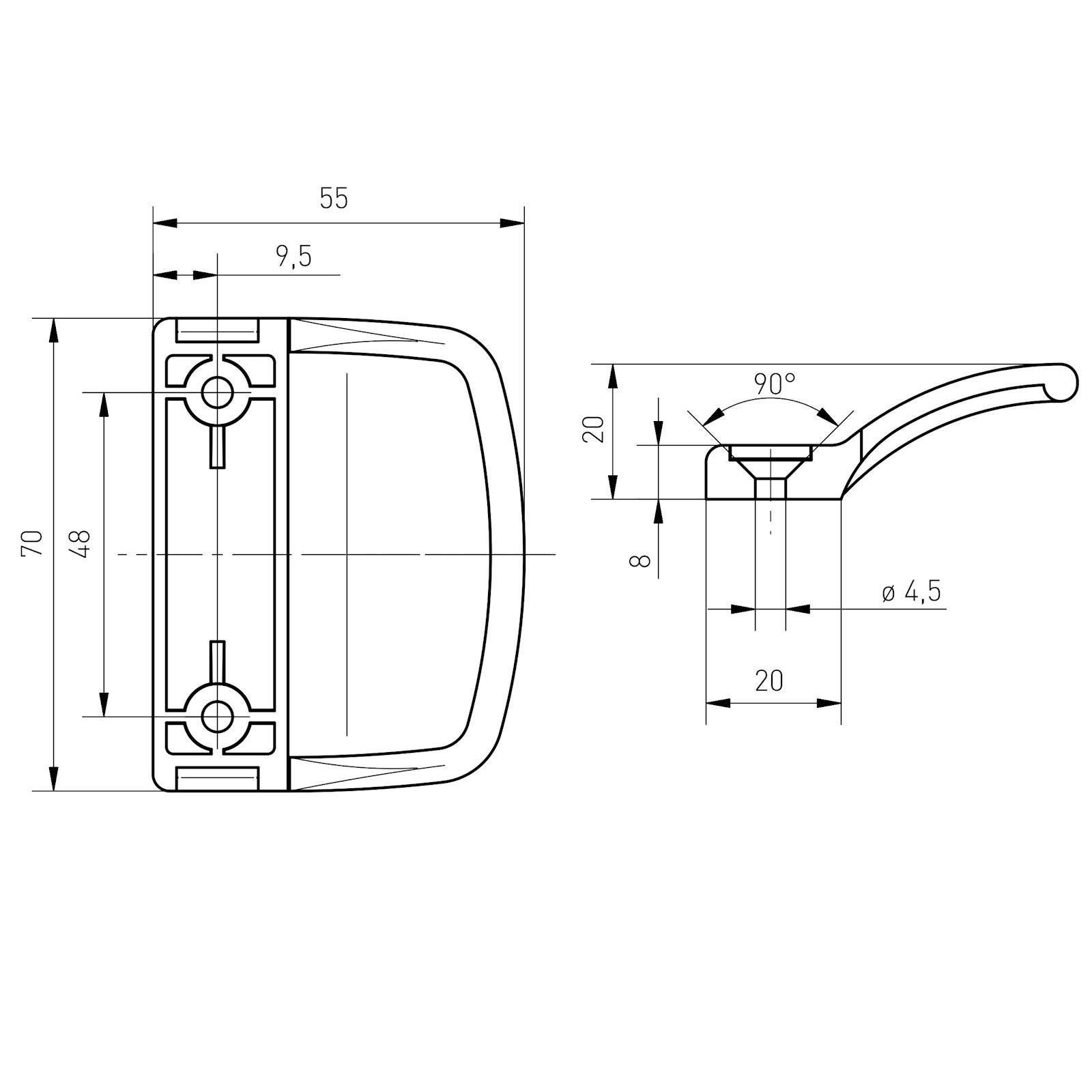 SO-TECH® Türbeschlag Balkontürgriff DOJO 70 x 55 x 20 mm BA 48 mm (1 St)