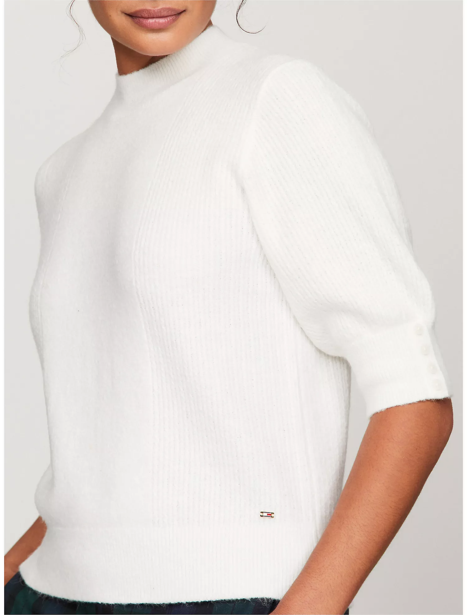 Short-Sleeve Mockneck Mix Knit Sweater