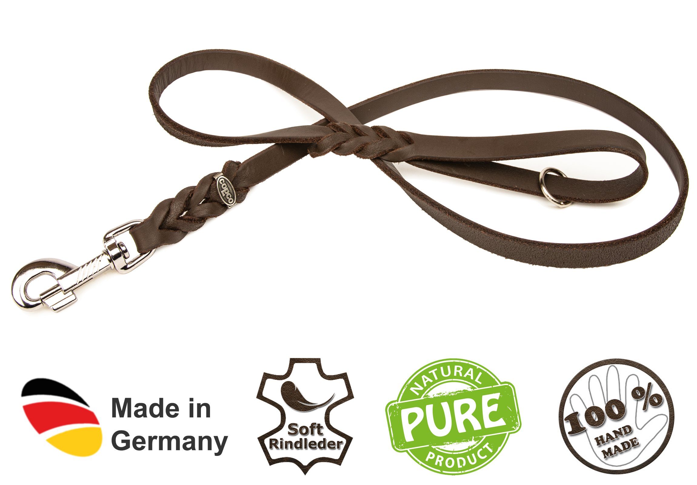 CopcoPet Hundeleine Fettlederleine mit Handschlaufe verchromt, Robust, nachhaltig, Naturprodukt