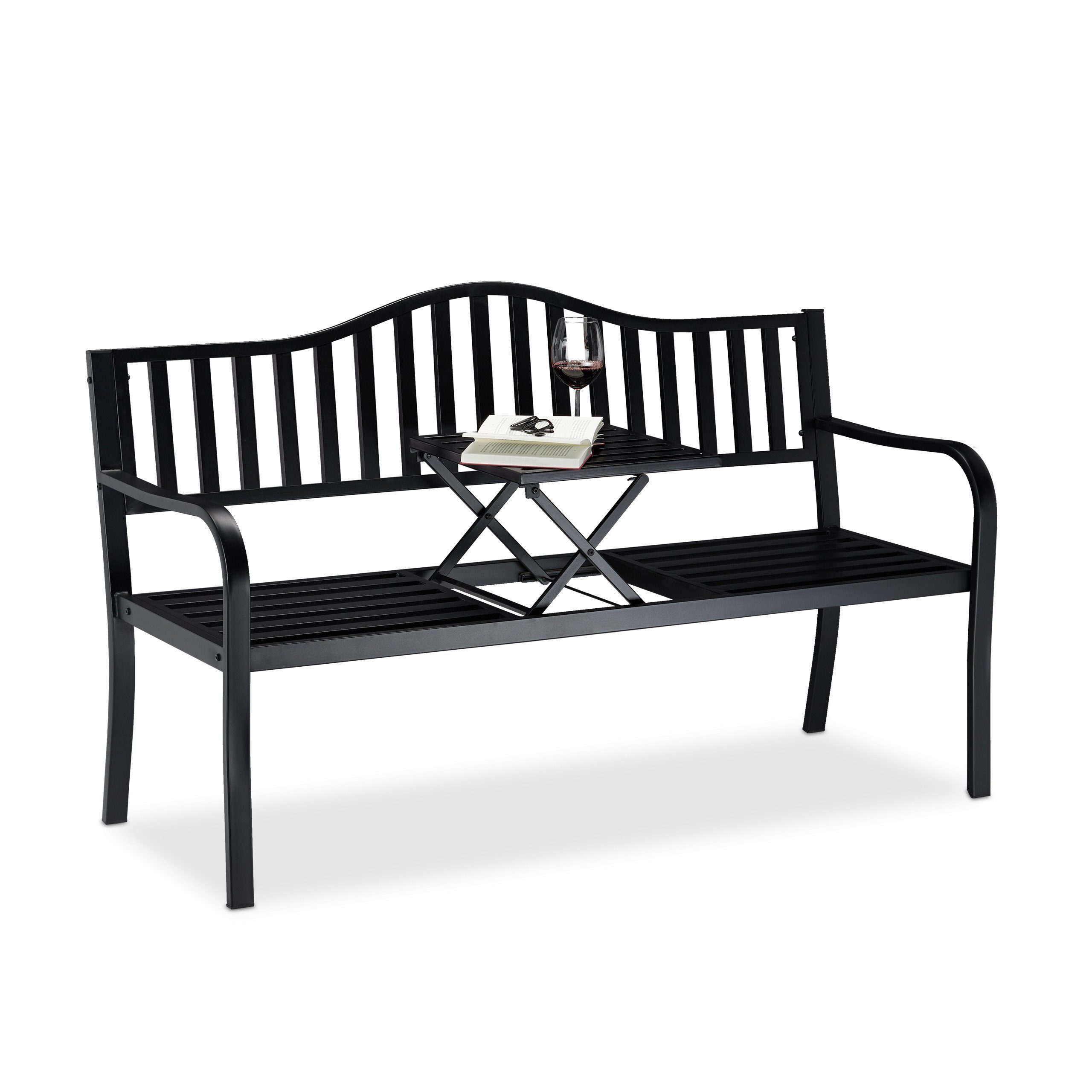 relaxdays Gartenbank Gartenbank mit ausklappbarem Tisch