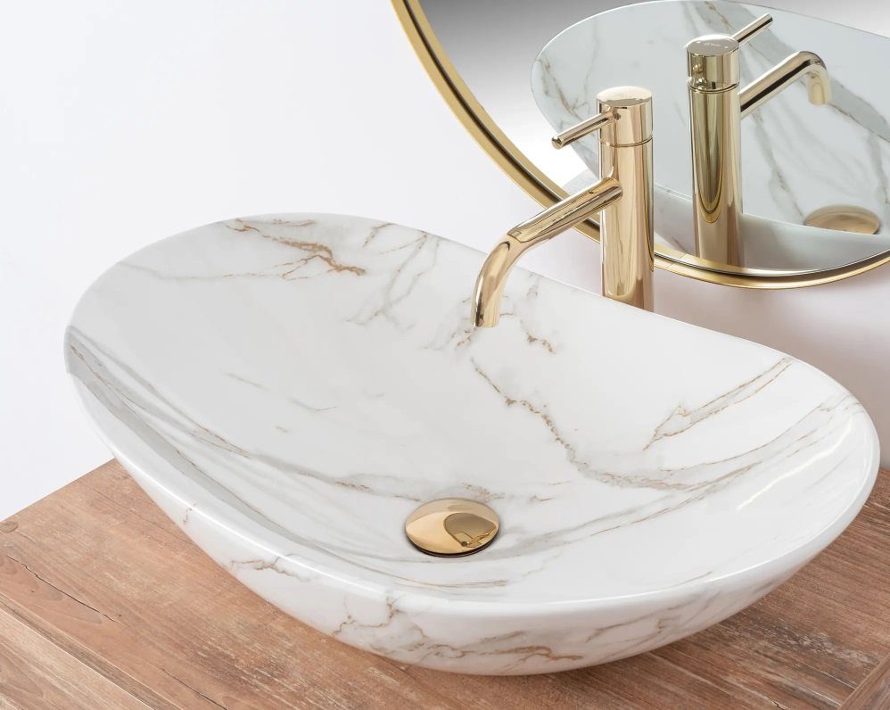 Badezimmer Rea Aufsatzwaschbecken Waschbecken Royal Lava Marmoroptik 60,5x36cm