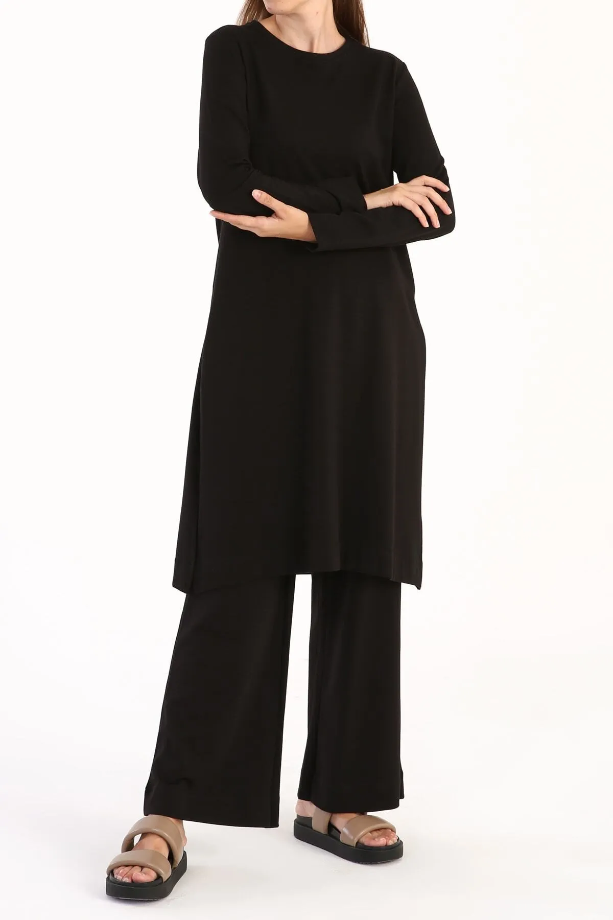 ALLDAY  Schwarzes Basic-Hosenset aus Baumwolle mit Schlitz