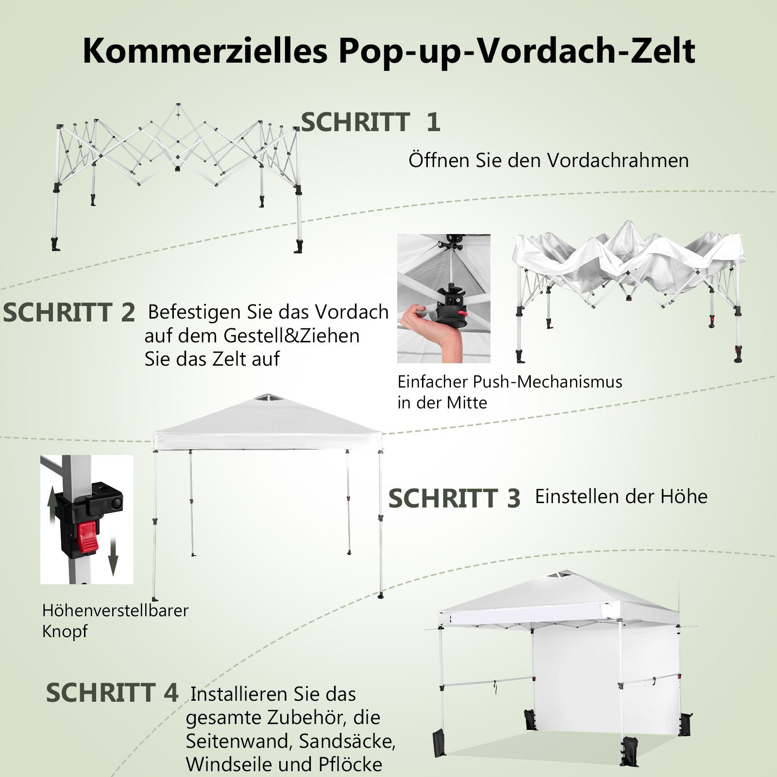 COSTWAY Faltpavillon 3x3m Pop Up Pavillon, faltbar&tragbar, UV-Schutz 50+