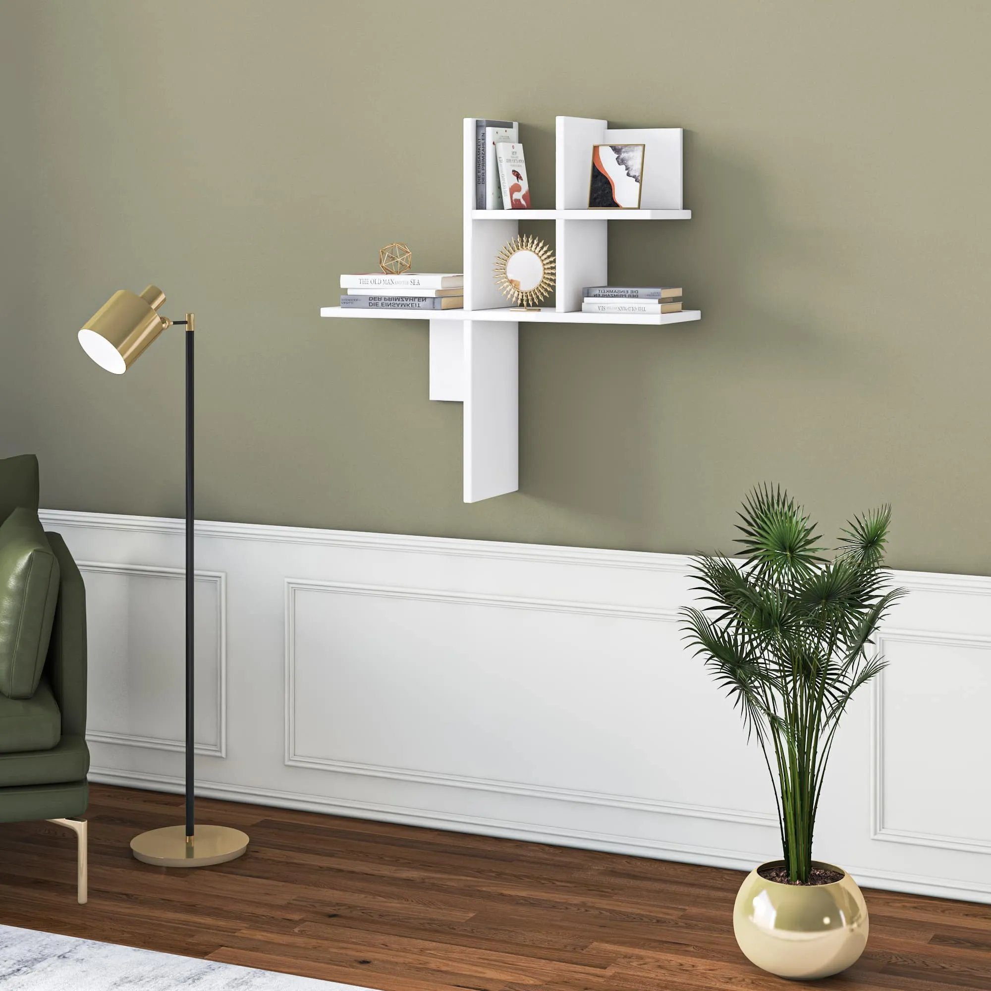 Minimadecor Wandregal Balance Weiß & Braun/Weiß 74 cm x 76cm x 23cm