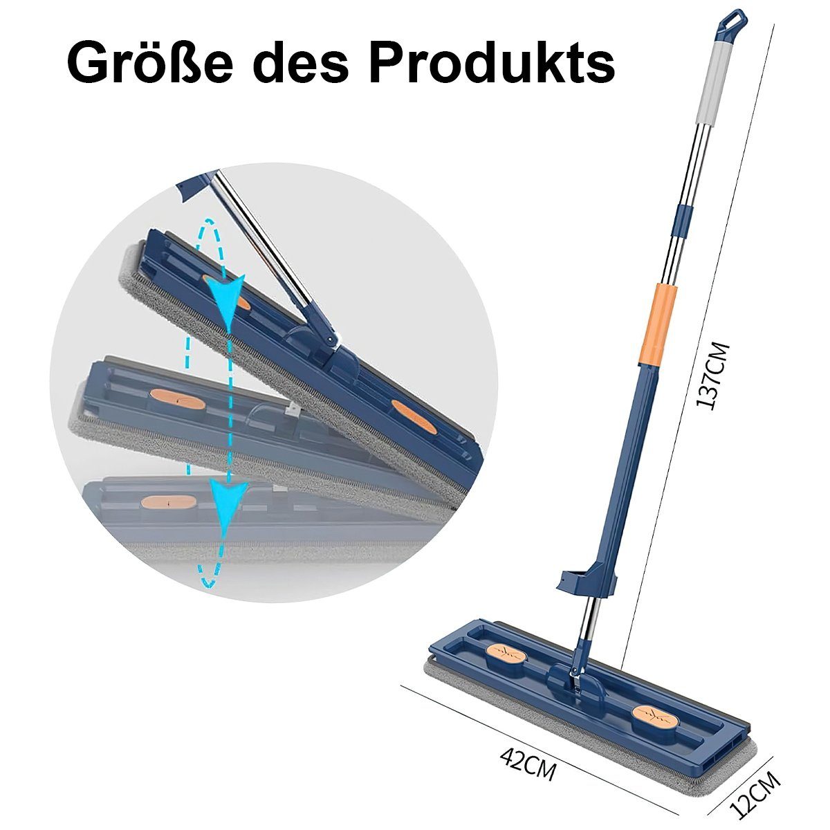 Welikera Wischmopp Wischmopp,42cm großer Wischplatte,Bodenwischer,6 Teile Faserbaumwolle