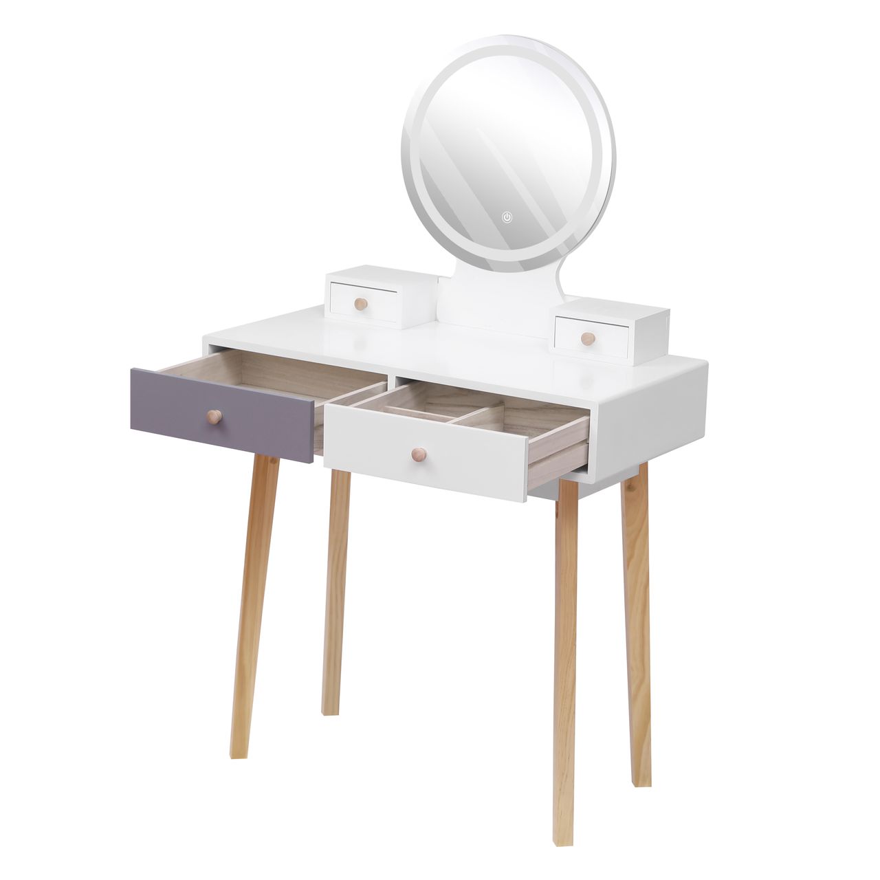 Happy Home Happy Home Schminktisch mit LED Spiegel, 4 Schubladen und Hocker HDT02-WEI weiß