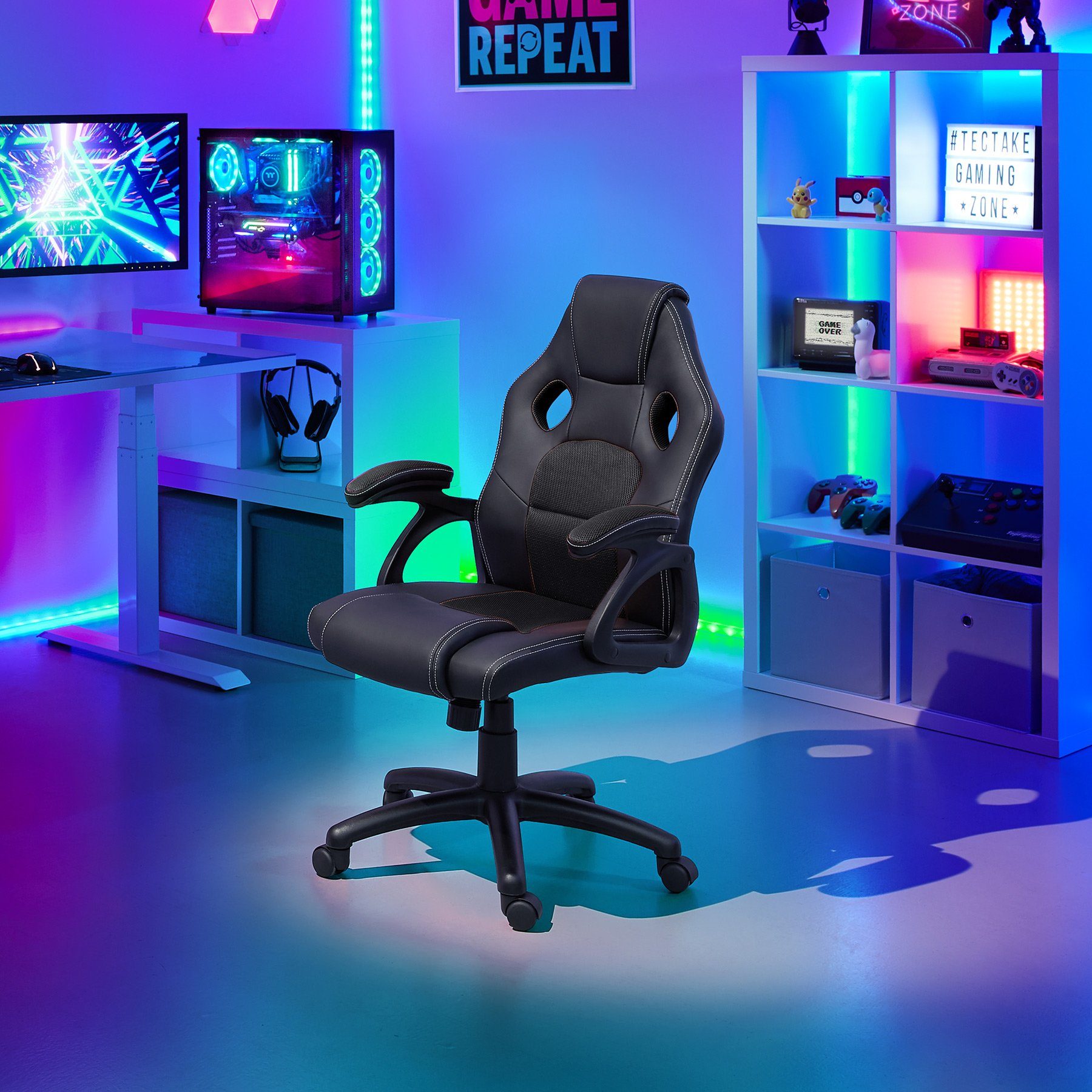 tectake Gaming-Stuhl Mike (1er, 1 St), einstellbare Wippmechanik