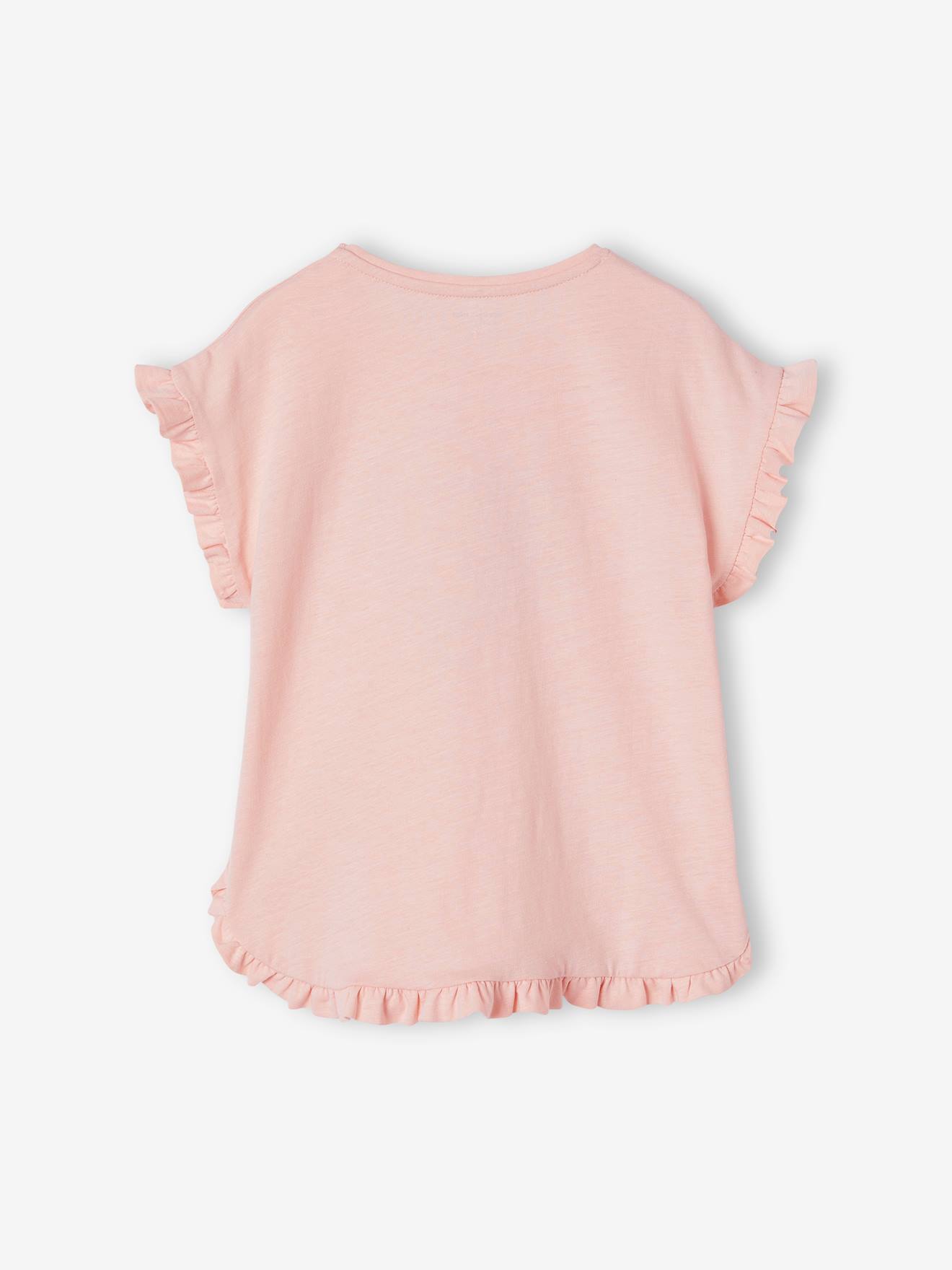 Vertbaudet Mädchen T-Shirt mit Pailletten-Print und Volants Oeko-Tex - aqua