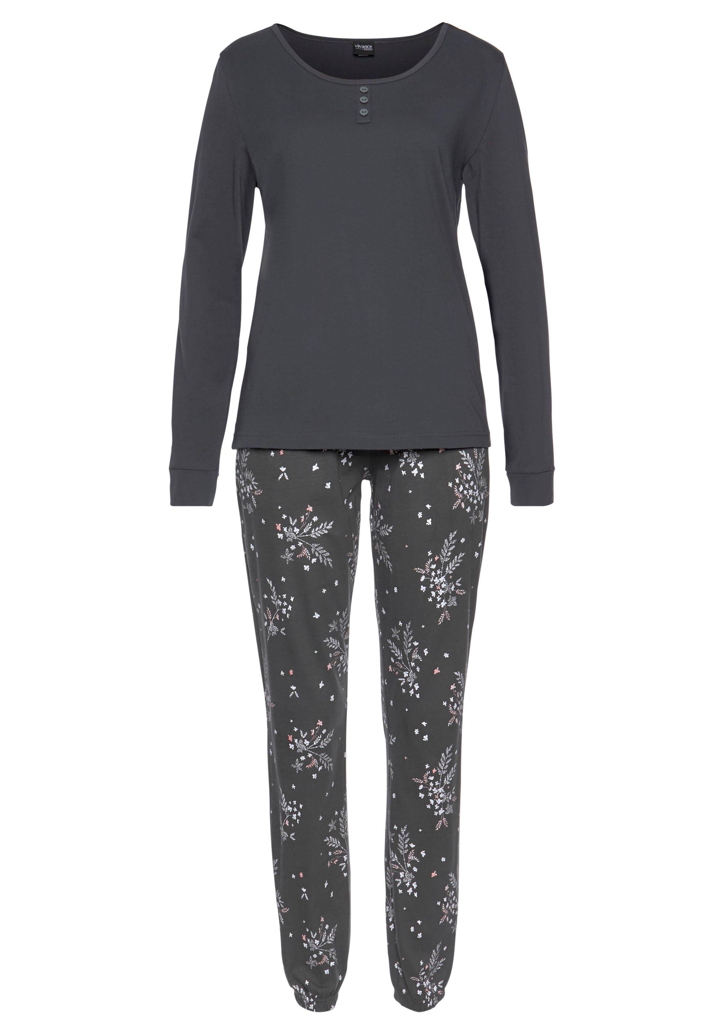 Vivance Dreams Pyjama (4 tlg., 2 Stück) mit feinen Blumenzweigen