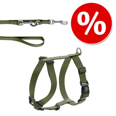 HUNTER Set: Geschirr London Vario Rapid + Führleine London, olivgrün