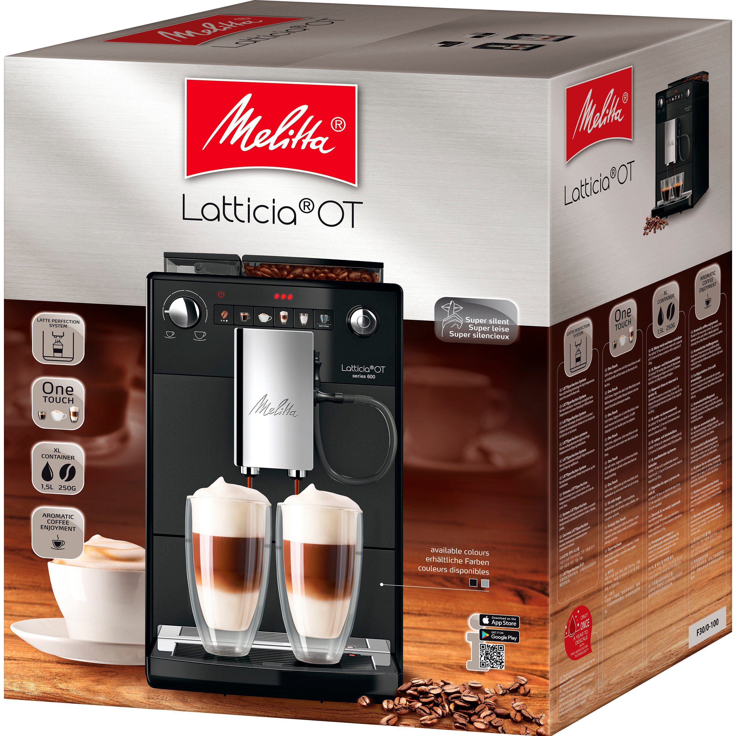 Melitta Kaffeevollautomat Latticia® One Touch F300-100, schwarz, kompakt, aber XL Wassertank & XL Bohnenbehälter