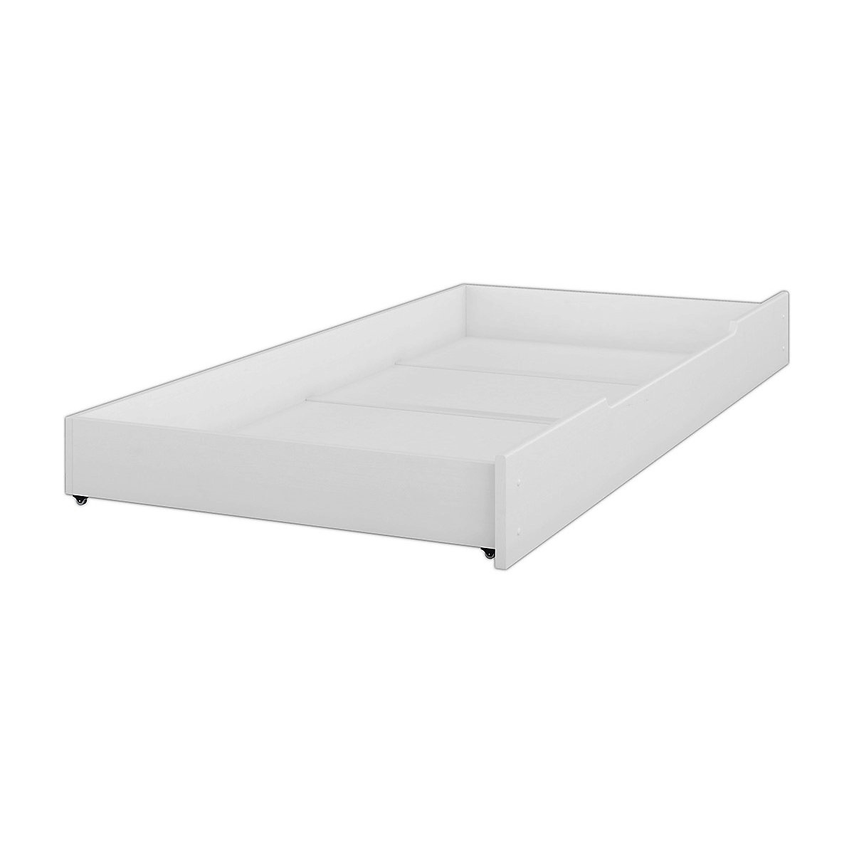 Stockbett 90x200 Kiefer weiß + Rollrost + Matratze + Bettkasten
