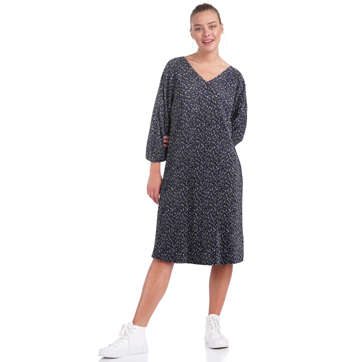 Damen Plissee-Kleid mit V-Ausschnitt