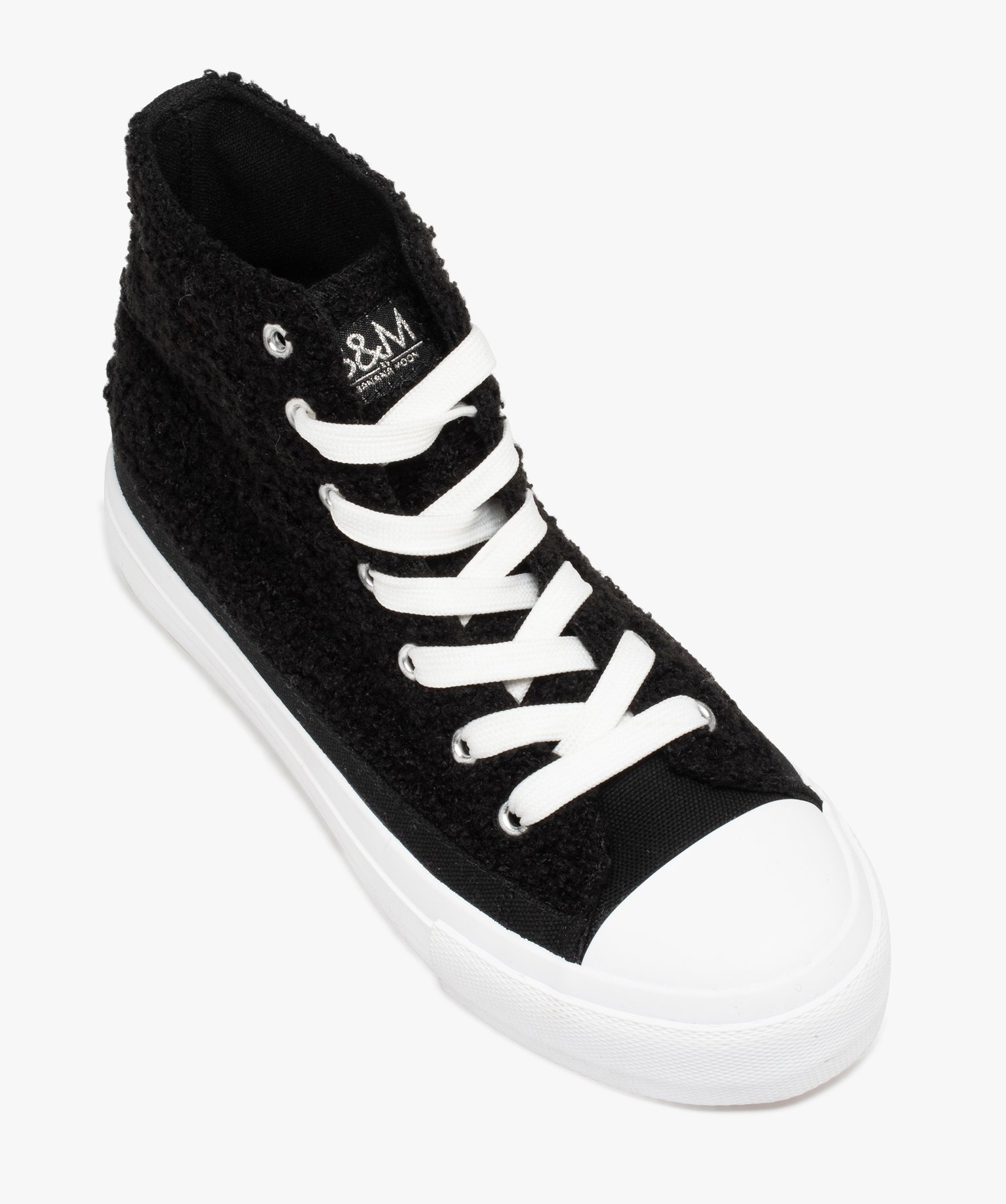 Baskets femme montantes en textile bouclé uni - Banana Moon noir | GEMO