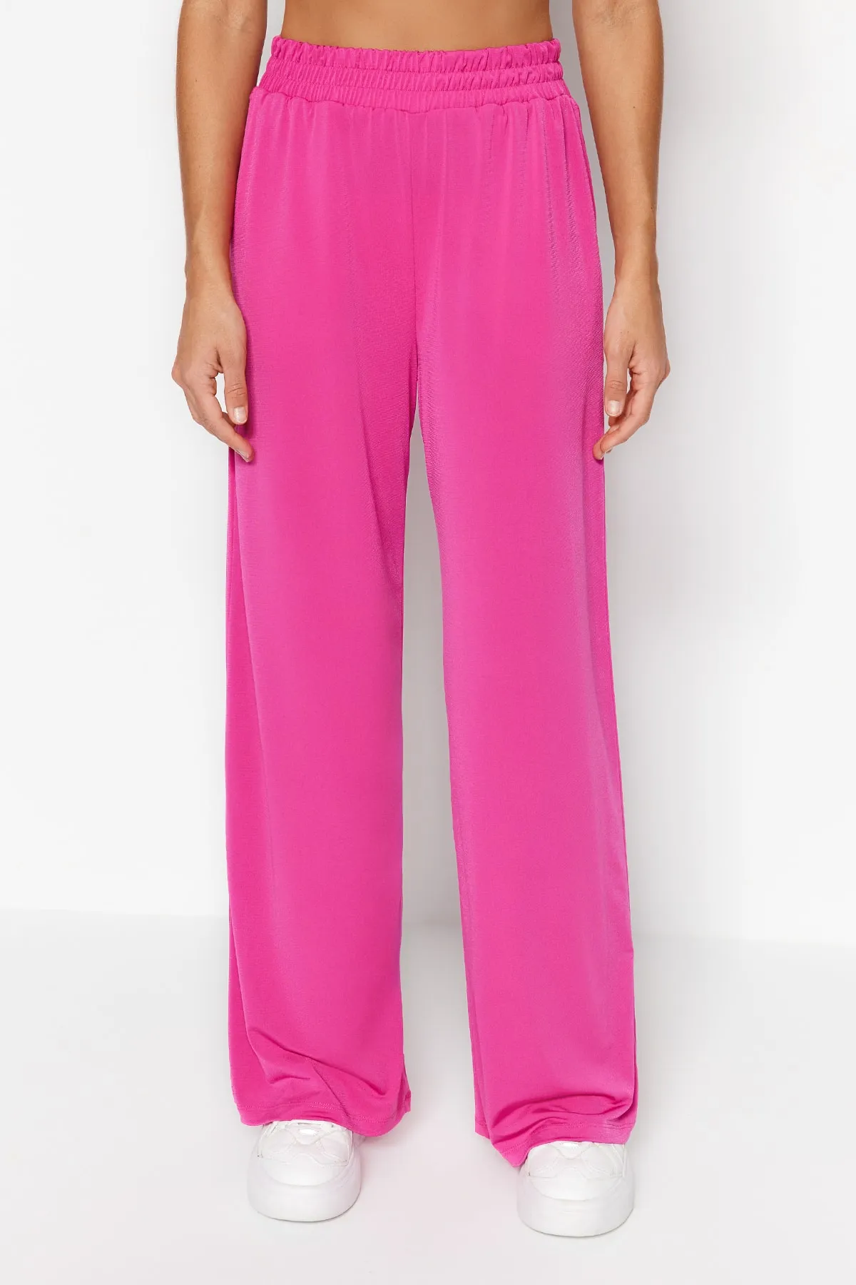 Trendyol Collection  Fuchsia, weites Bein/entspannter Schnitt, dehnbare Strickhose mit hoher Taille TWOSS23PL00129