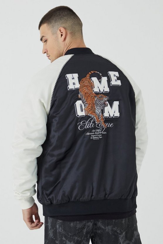 Tall Souvenir-Bomberjacke aus Satin mit Stickerei