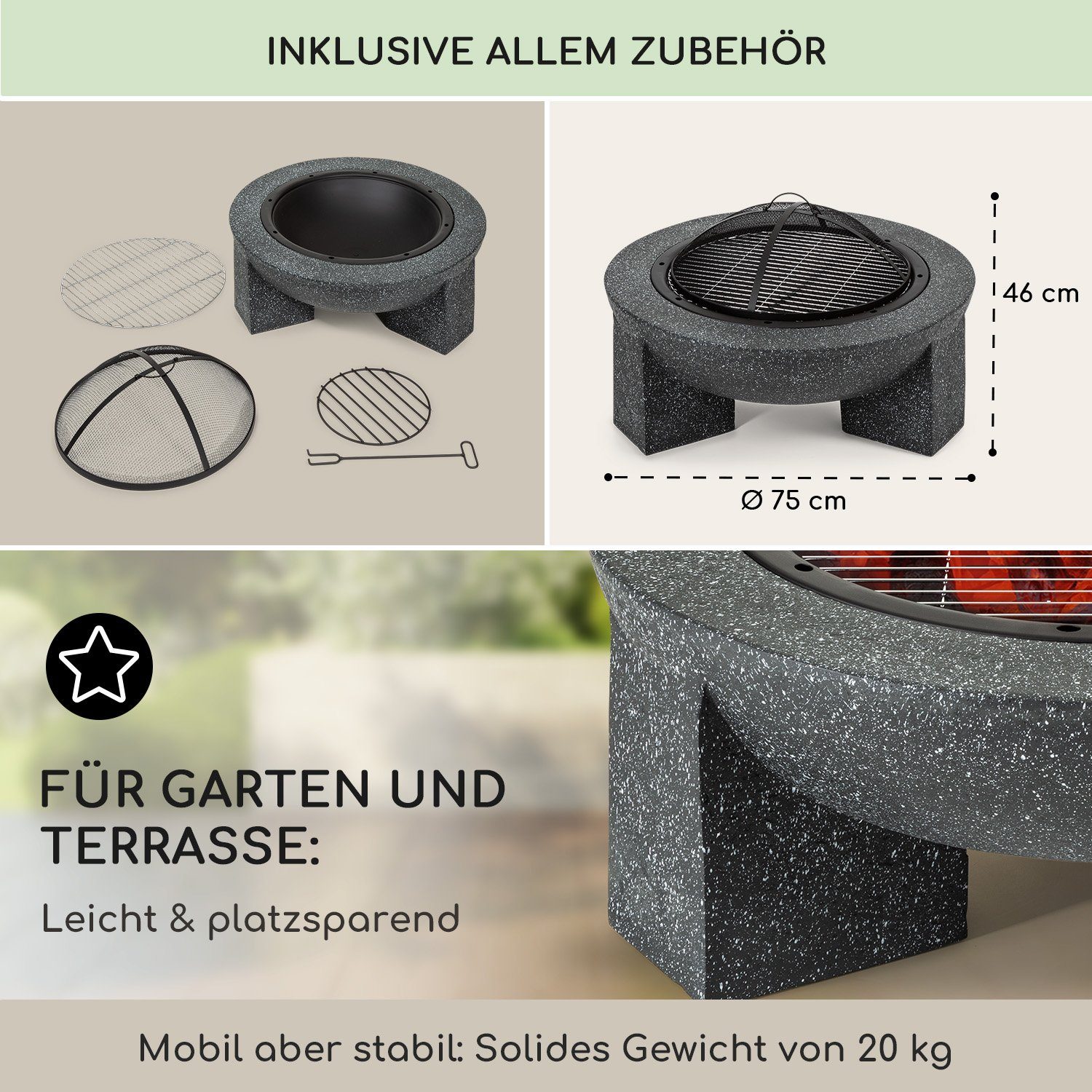blumfeldt Feuerschale Troja Feuerschale, (Set, Set), Feuerschale Garten Grill Funkenschutz Feuerkorb Feuerstelle Outdoor
