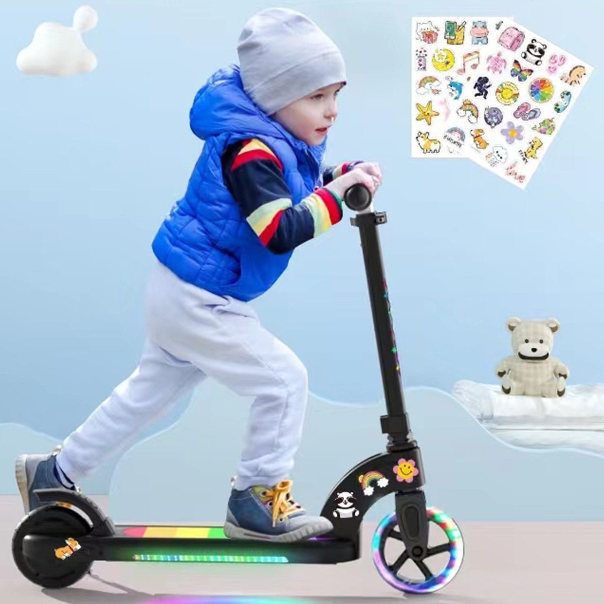 meeteu Cityroller Miniscooter Elektro-Kinderroller Elektroroller, 100,00 W, 10,00 km/h, (Sätze, Mit Radspritzschutz), LED-Blinkende Räder