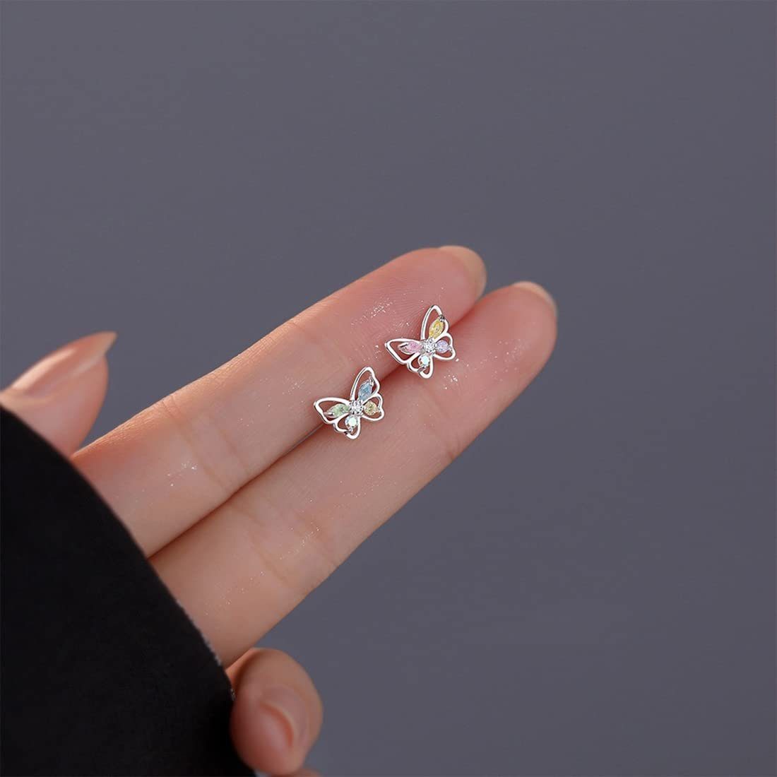 POCHUMIDUU Paar Ohrstecker 925 Sterling Silber Farbige Zirkon Schmetterling Ohrringe Klein, Kinder Ohrstecker mädchen für Kinde,Damen,Mädchen