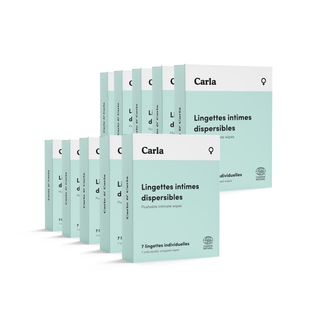 carlo & carla Boîte de 7 lingettes intimes individuelles pour femme 0 déchet certifiées bio Lingettes intimes pour femme
