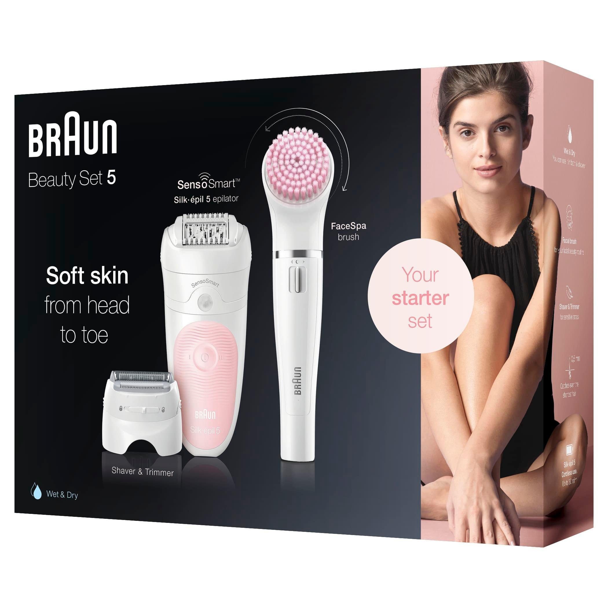 Braun Epilierer Silk-épil Deluxe Beauty-Set 5-895, Aufsätze: 4 St., Kabellose Wet&Dry Haarentfernung 6-in-1 Epilierer für Gesicht & Körper