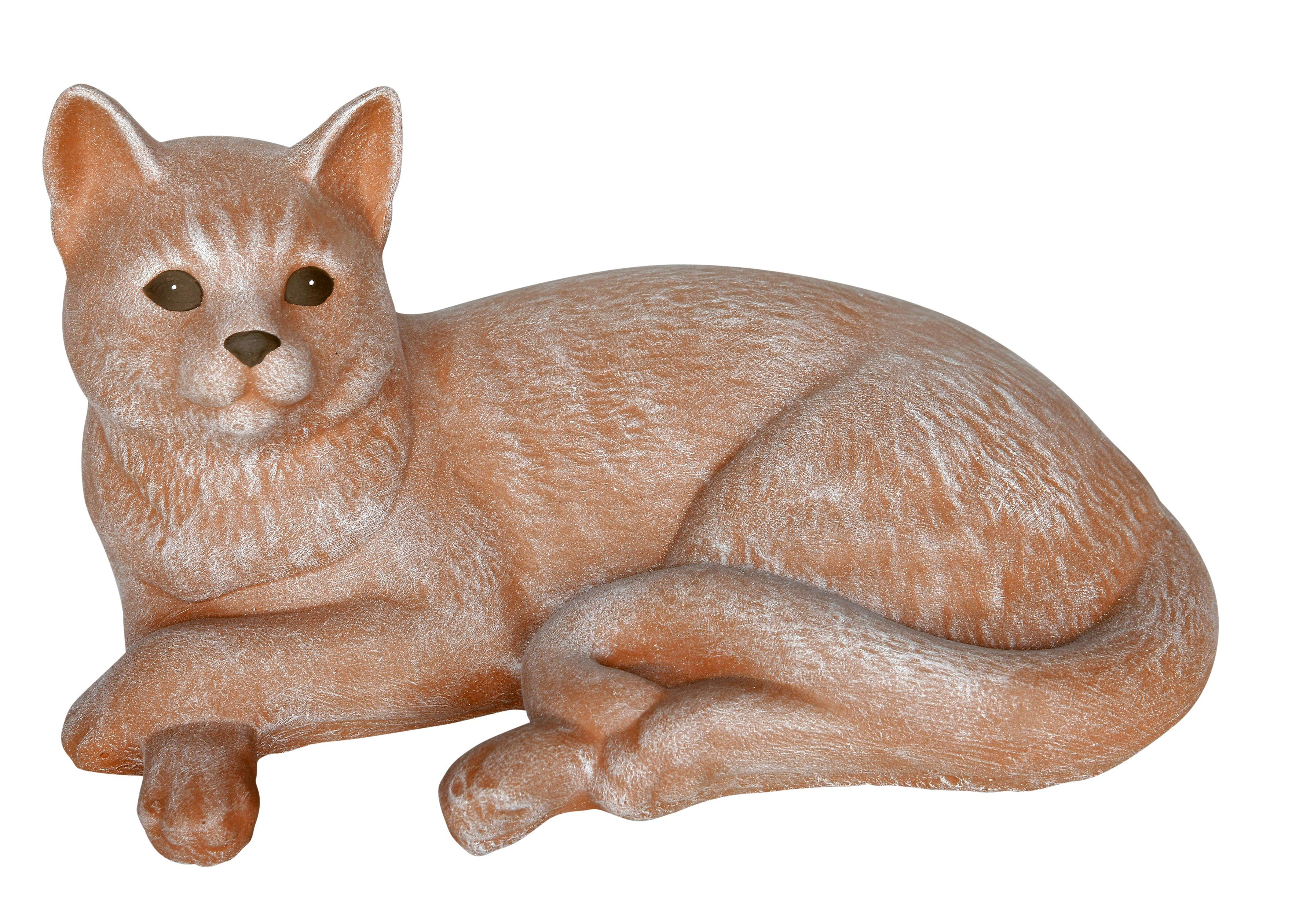 Tiefes Kunsthandwerk Tierfigur Dekofigur Katze liegend - Steinfigur für Haus und Garten, frostsicher, winterfest, Made in Germany