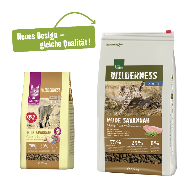 REAL NATURE Trockenfutter REAL NATURE WILDERNESS Adult Wide Savannah Geflügel mit Wildschwein und Lamm 2,5 kg