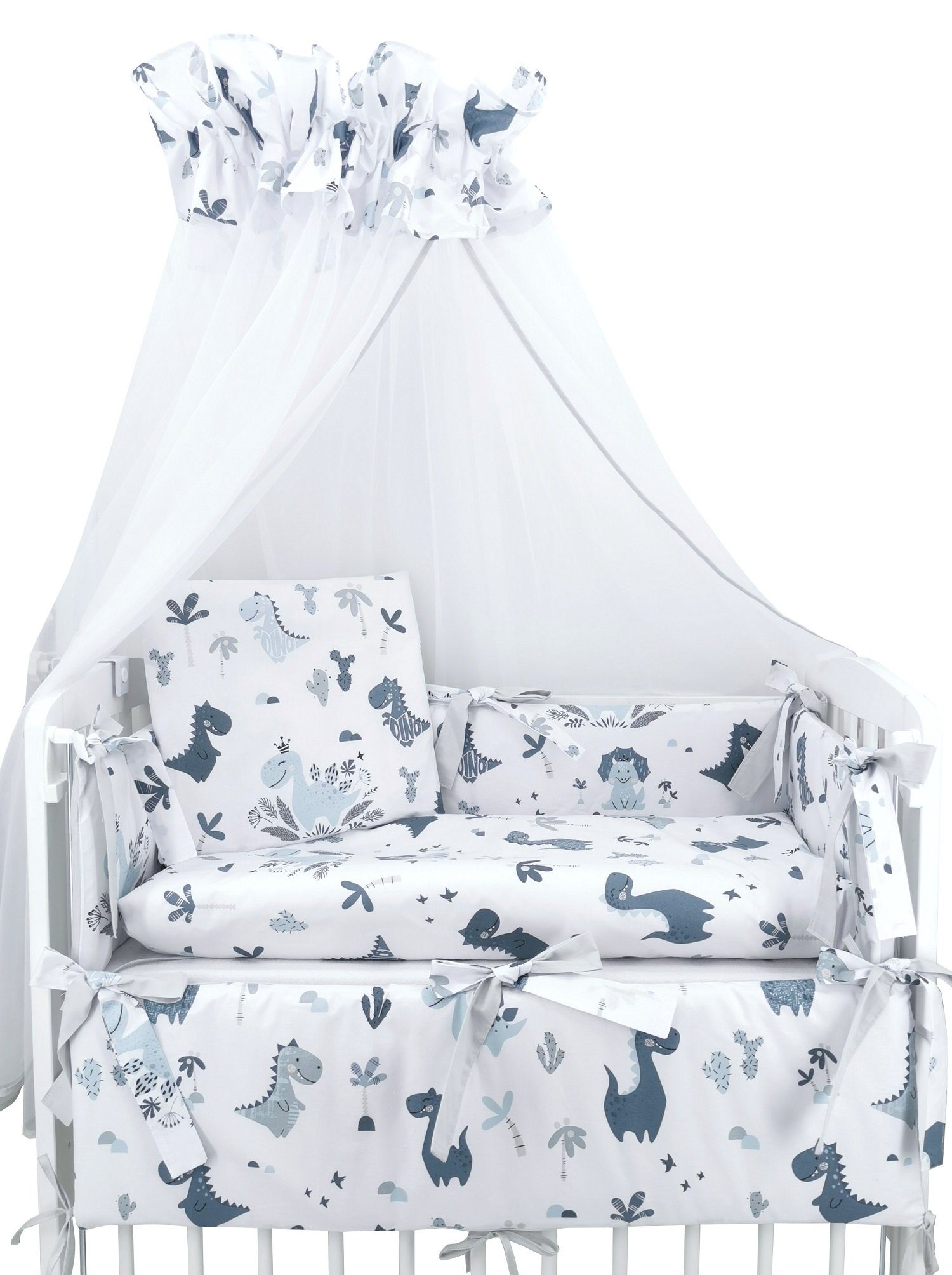 Babyhafen Beistellbett Baby Beistellbett Vollausstattung Dino in Blau Grün Komplett Babybett
