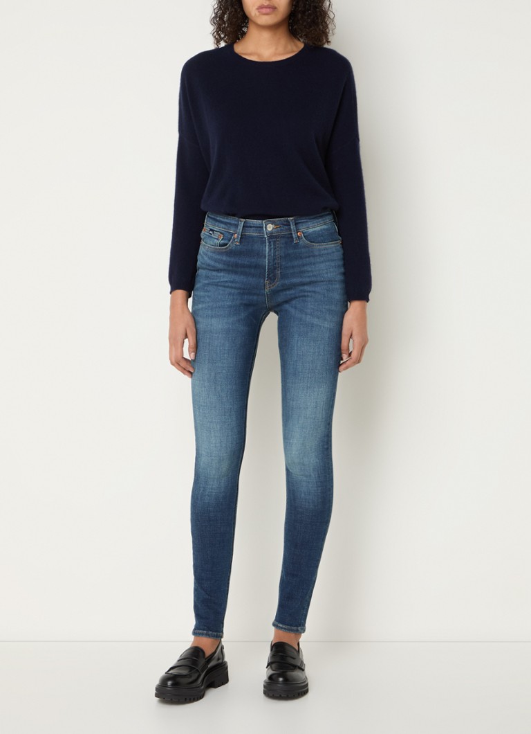 Blugi skinny Denham Azumi cu talie medie, decolorare închisă