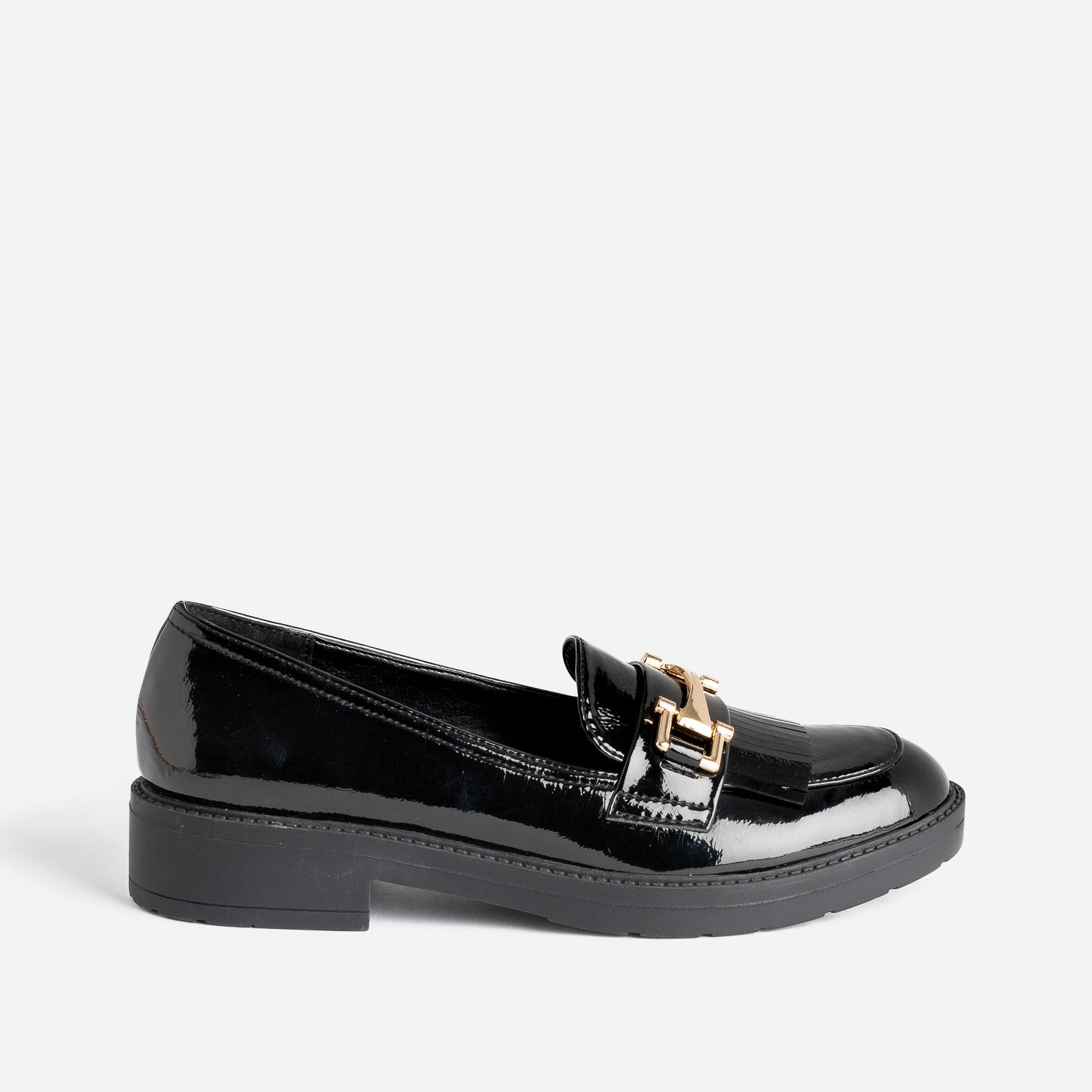 Mocassin noir verni à franges