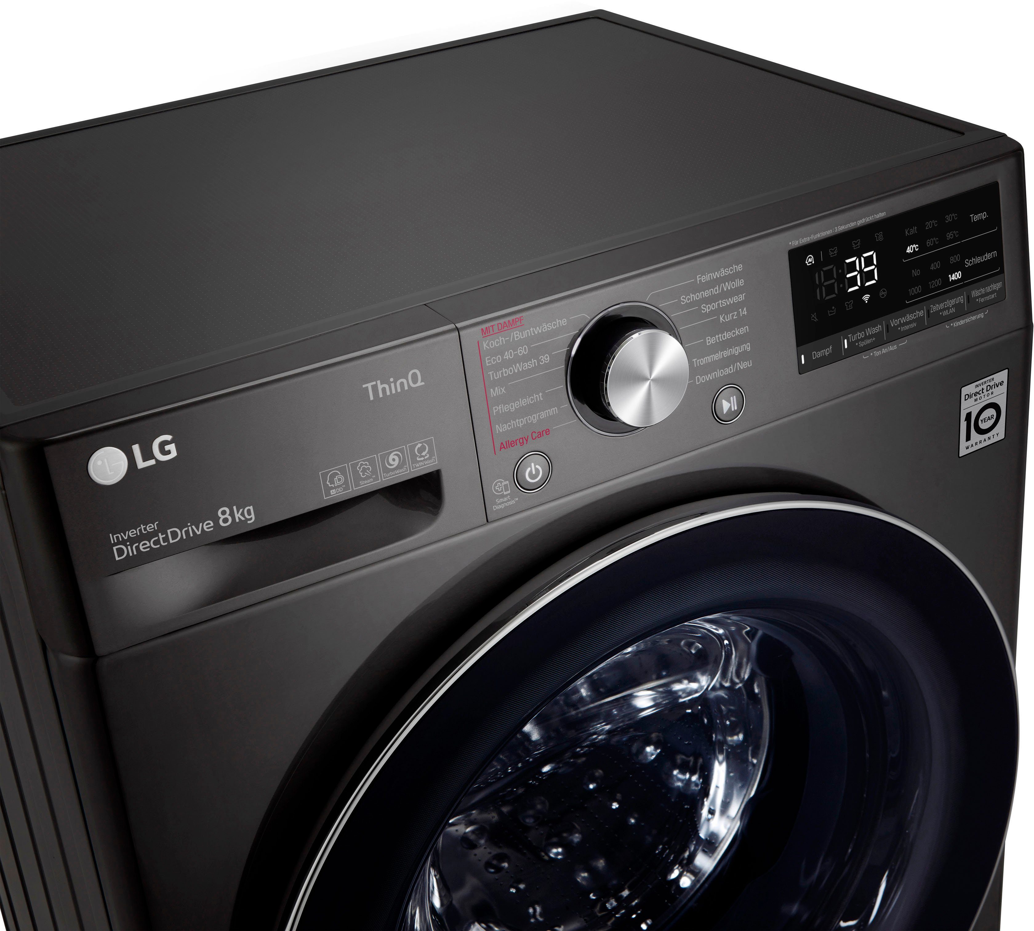 LG Waschmaschine F4WV708P2BA, 8 kg, 1400 U/min, TurboWash® - Waschen in nur 39 Minuten