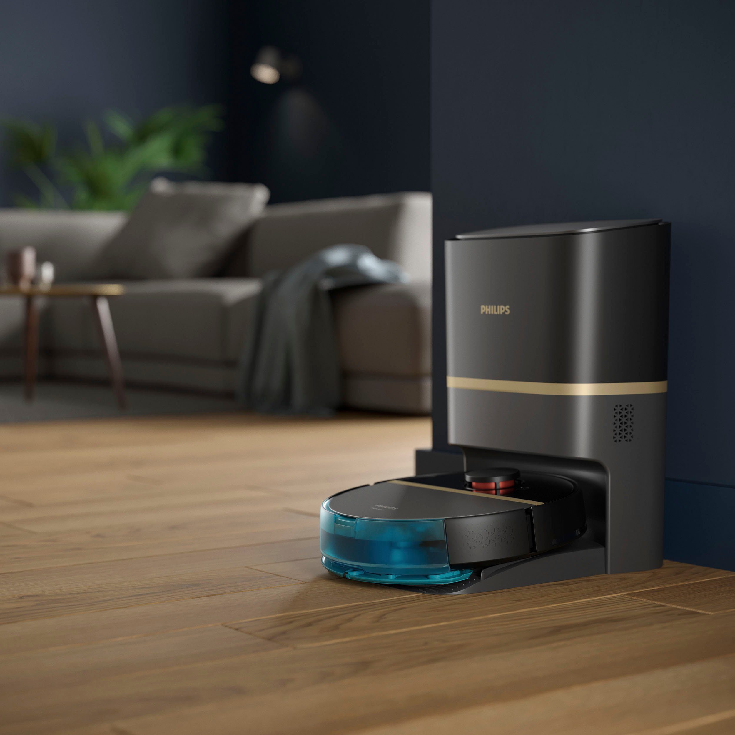 Philips Saugroboter XU7100/01, 180 min Akkulaufzeit, Teppichfunktion, 360° Lasernavigation, ToF-Sensoren, Vibrationswischer, inkl. Entleerungsstation