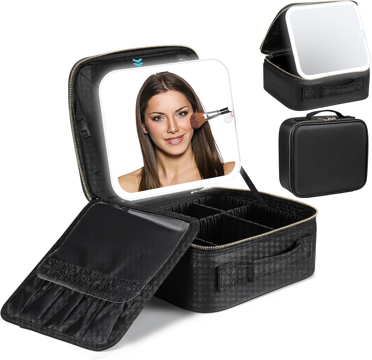 Mutoy Kosmetiktasche Kosmetiktasche mit Spiegel,Reise Make up Tasche mit Schminkspiegel (3 Farbe LED Licht Schminkspiegel,Kosmetikkoffer Groß Kosmetiktasche Reise für Handtasche Kosmetika Organizer)