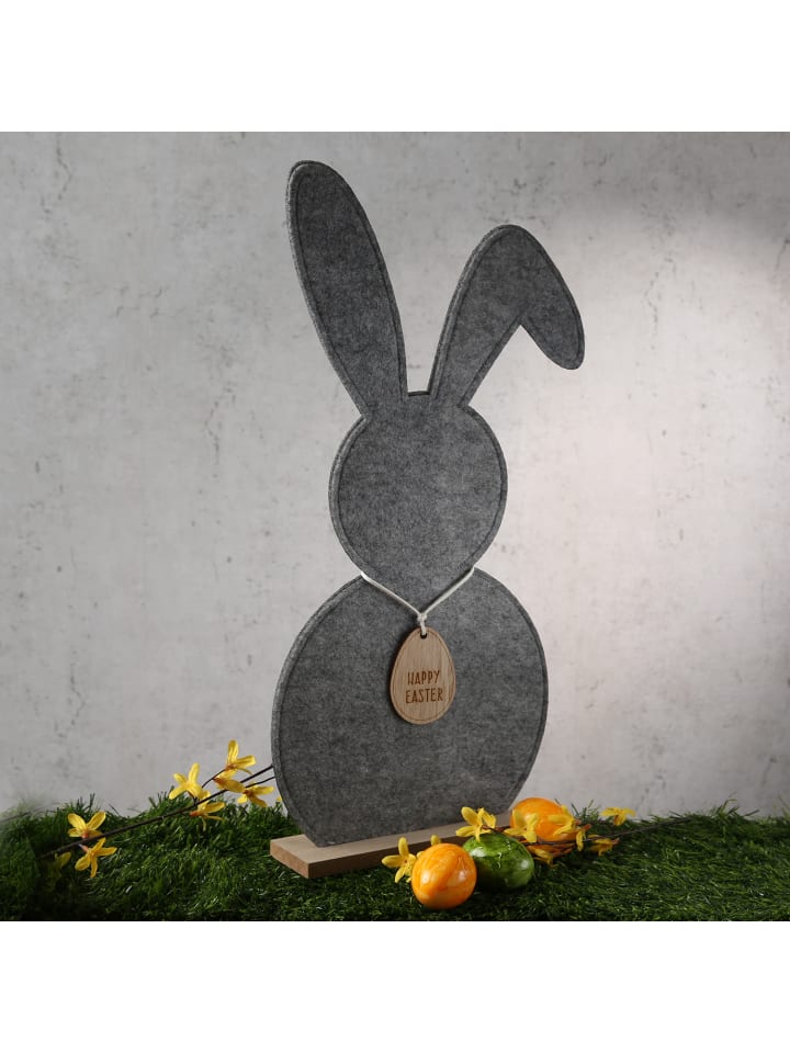 MARELIDA Hase Osterhase auf Holzfuß Dekofigur H: 52cm in grau günstig kaufen onesize
