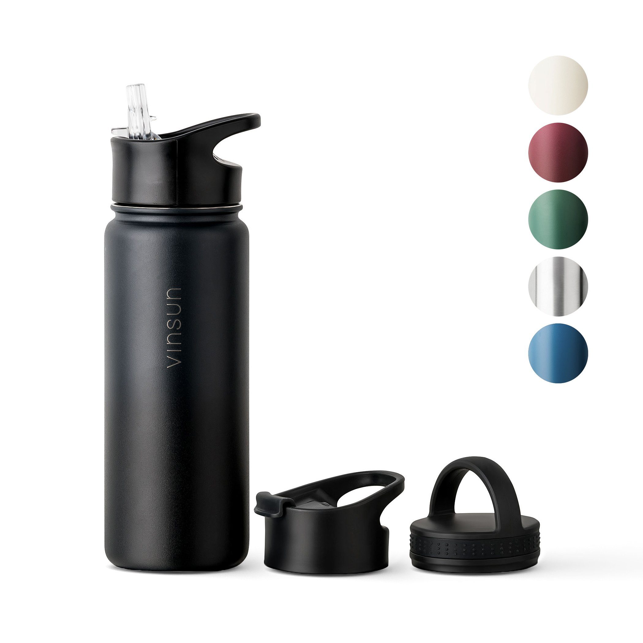 Vinsun Trinkflasche Edelstahl Trinkflasche 500ml, Kohlensäure geeignet, Wasserflasche, BPA frei, auslaufsicher, bruchsicher, Geruchs- und Geschmacksneutral