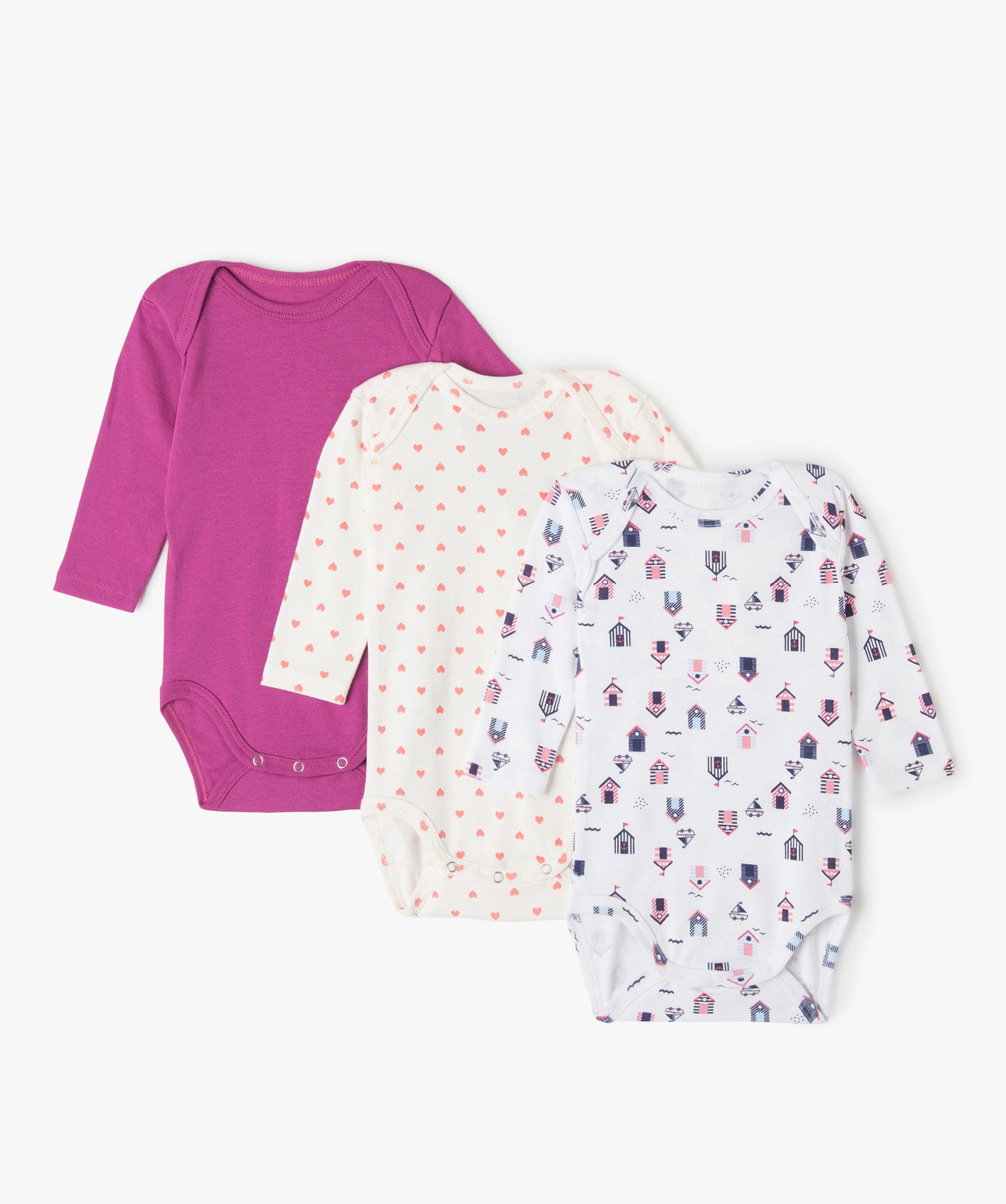 Bodies bébé à manches longues encolure américaine (lot d... rose | GEMO