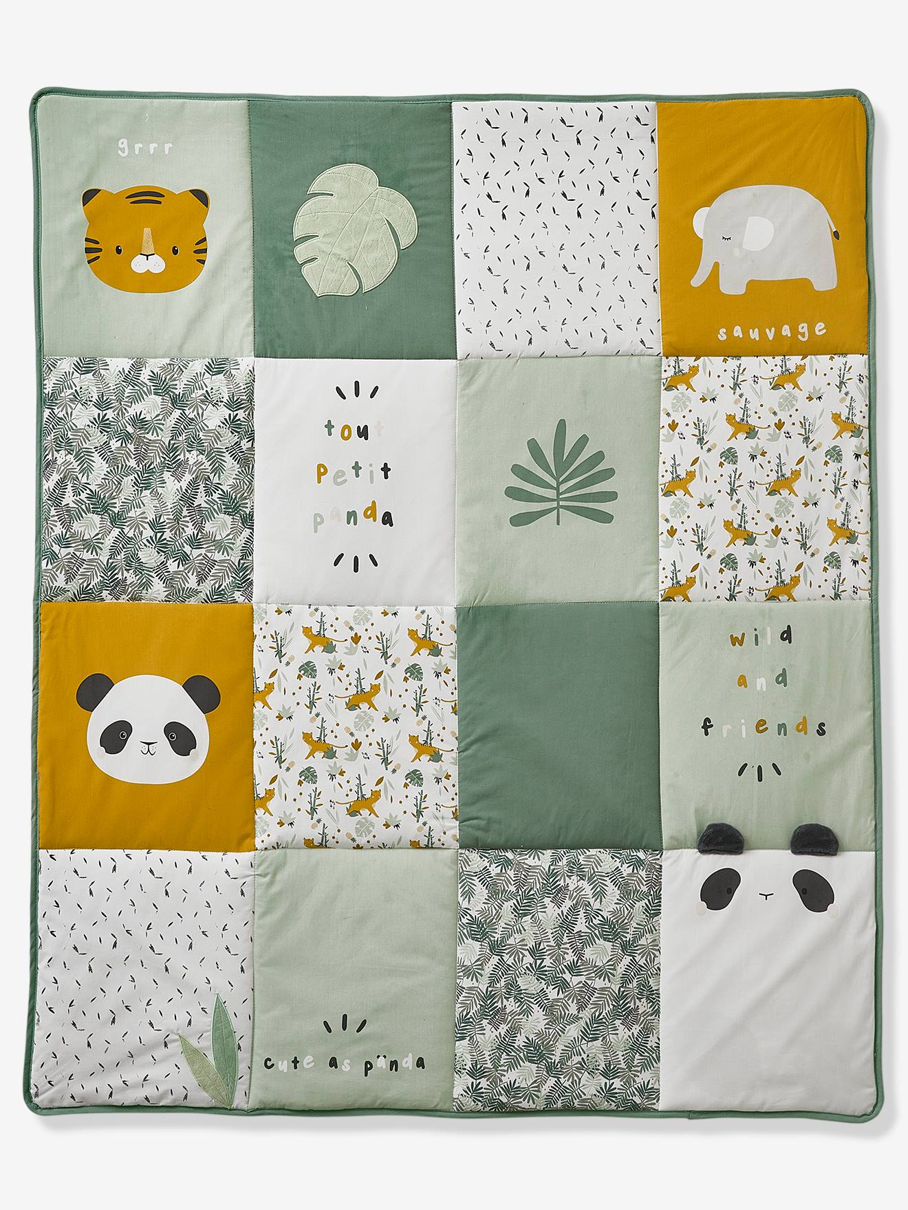 Vertbaudet Baby Spieldecke/ Laufstalleinlage PANDAFREUNDE, Patchwork-Design Oeko-Tex - mehfarbig