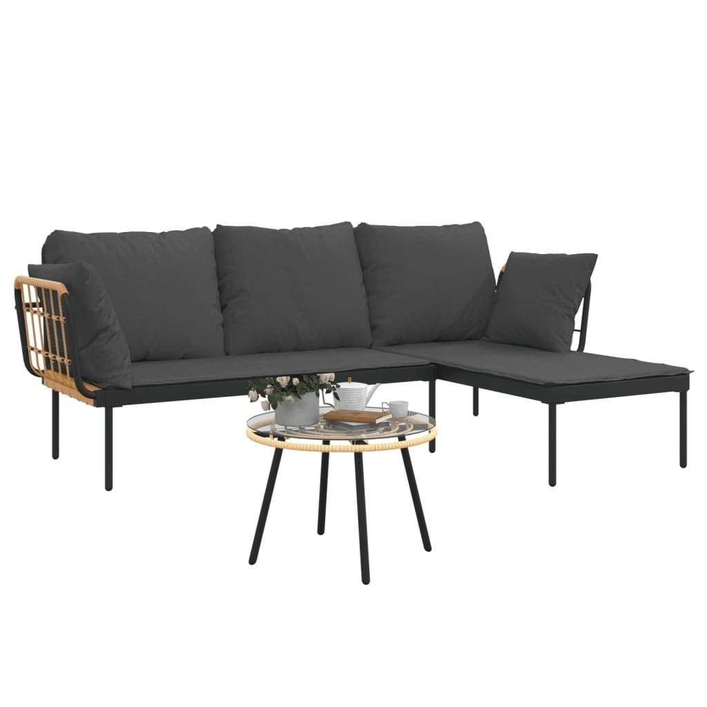 vidaXL Gartenlounge-Set 3-tlg. Garten-Lounge-Set mit Kissen Dunkelgrau Poly Rattan, (3-tlg)