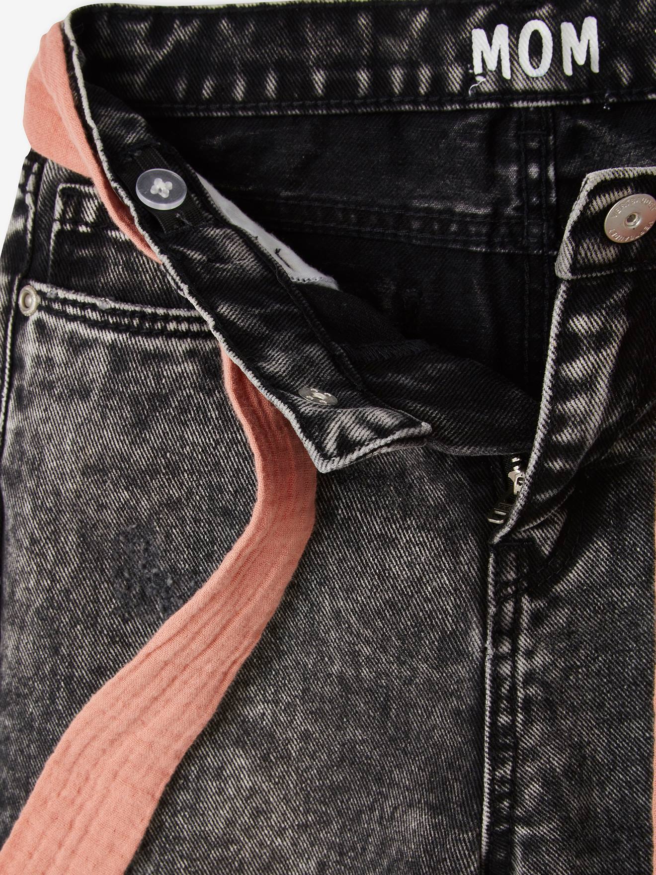 Vertbaudet Mädchen Jeans mit Stoffgürtel, Mom-Fit - schwarz