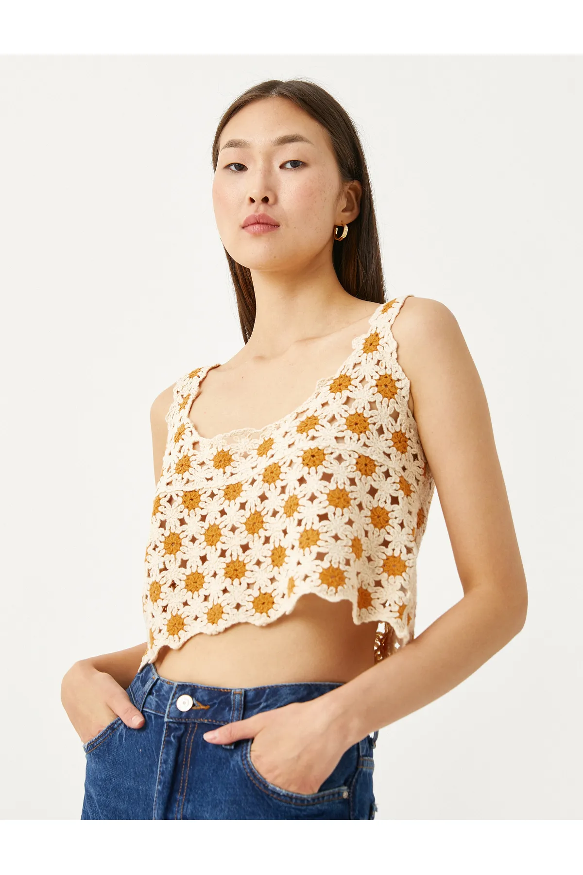 Koton  Crop Bustier mit Häkel-Quadratausschnitt