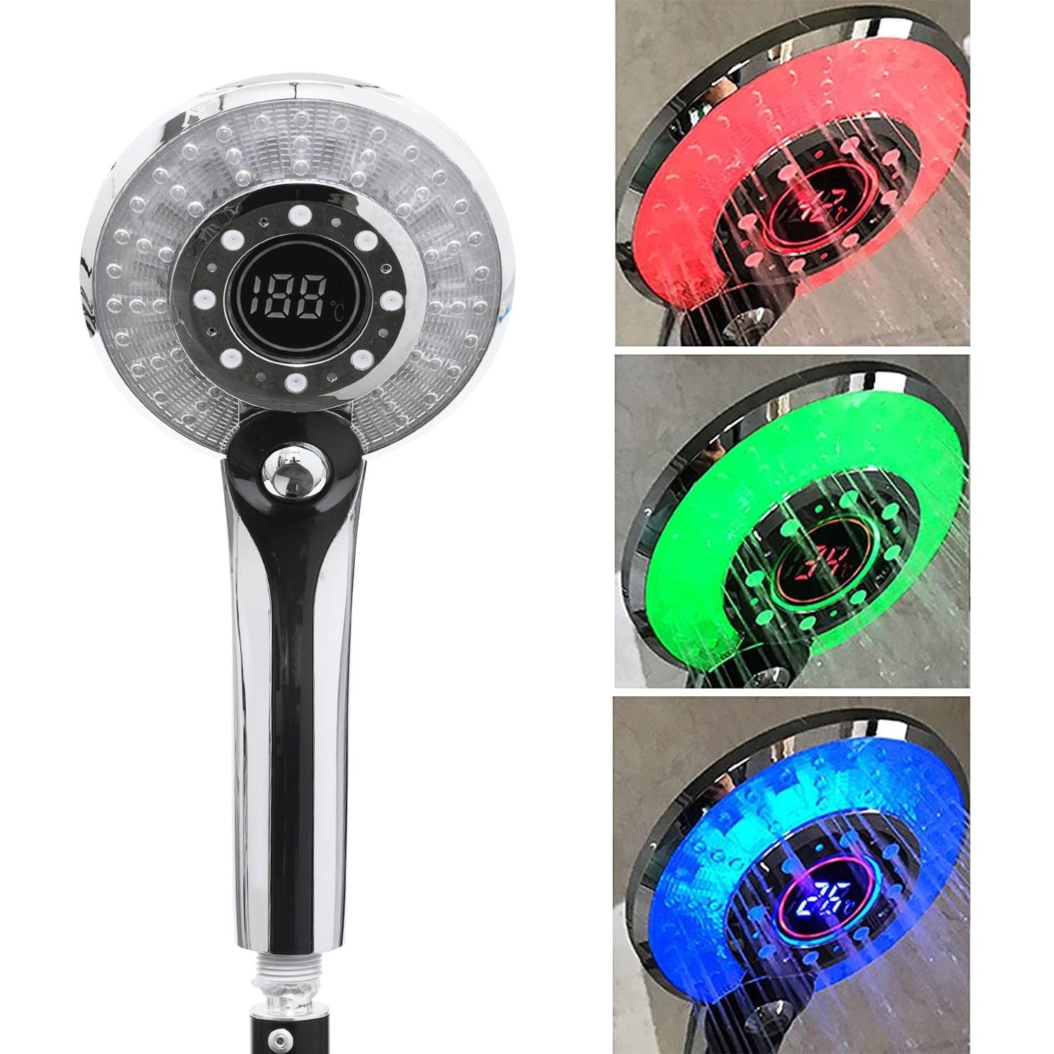 Kpaloft Handbrause, LED Temperaturanzeige Dusche 3 Lichtfarben Wassersparend