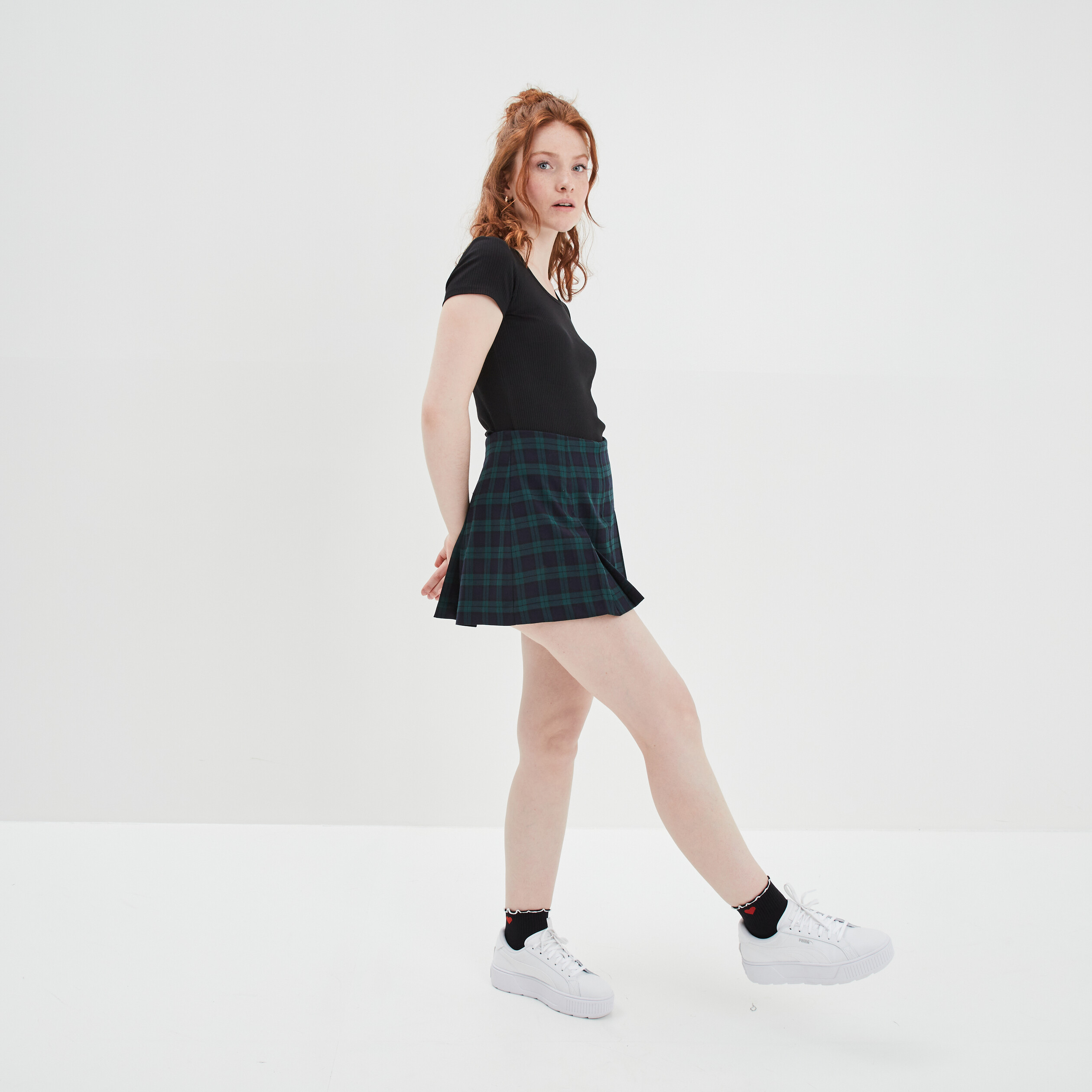 Jupe-short plissée courte bleu marine femme | La Halle