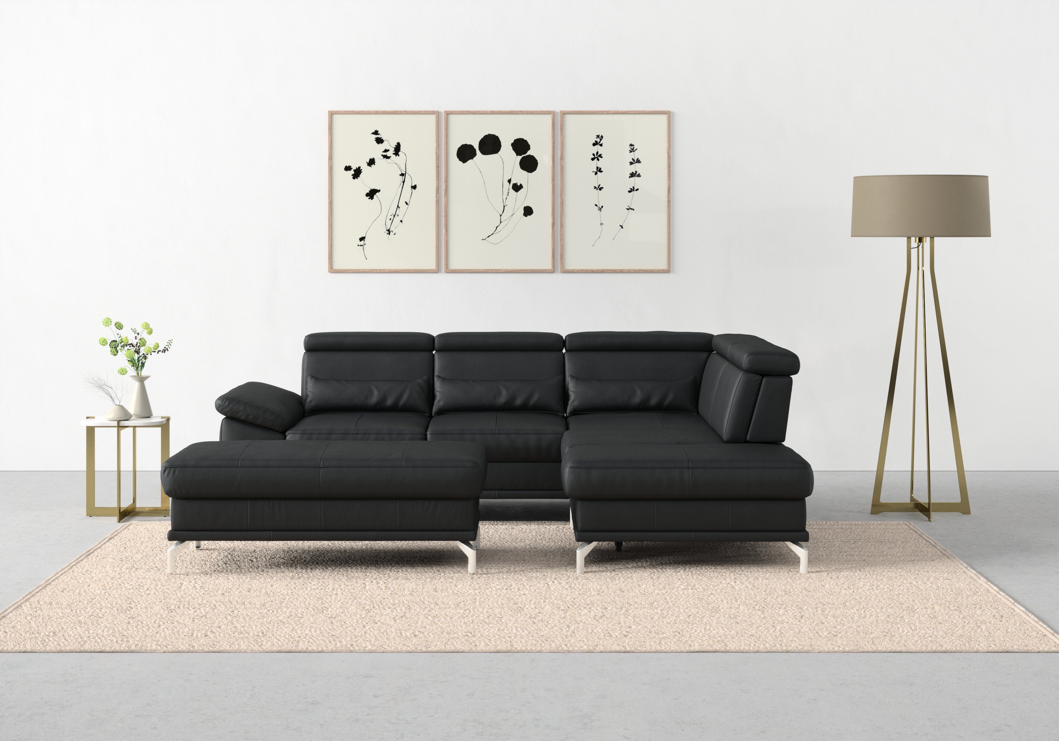sit&more Ecksofa Cabrio, mit Sitztiefenverstellung und Federkern, 3 Nierenkissen