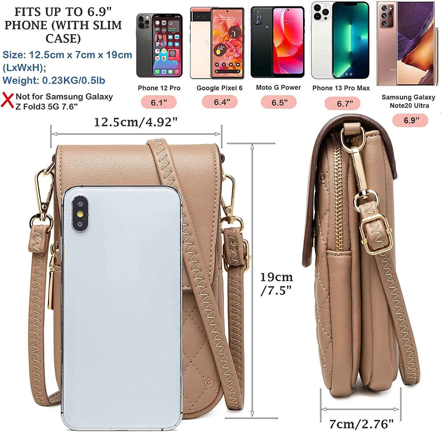 Directin Umhängetasche Umhängetasche Damen, Handy-Umhängetasche, Minibag, Crossbody (Passend für 6,9-Zoll-Handys, Stickerei Handytasche mit Geldbörse zum Umhängen), mit Verstellbar Abnehmbar Schultergurt