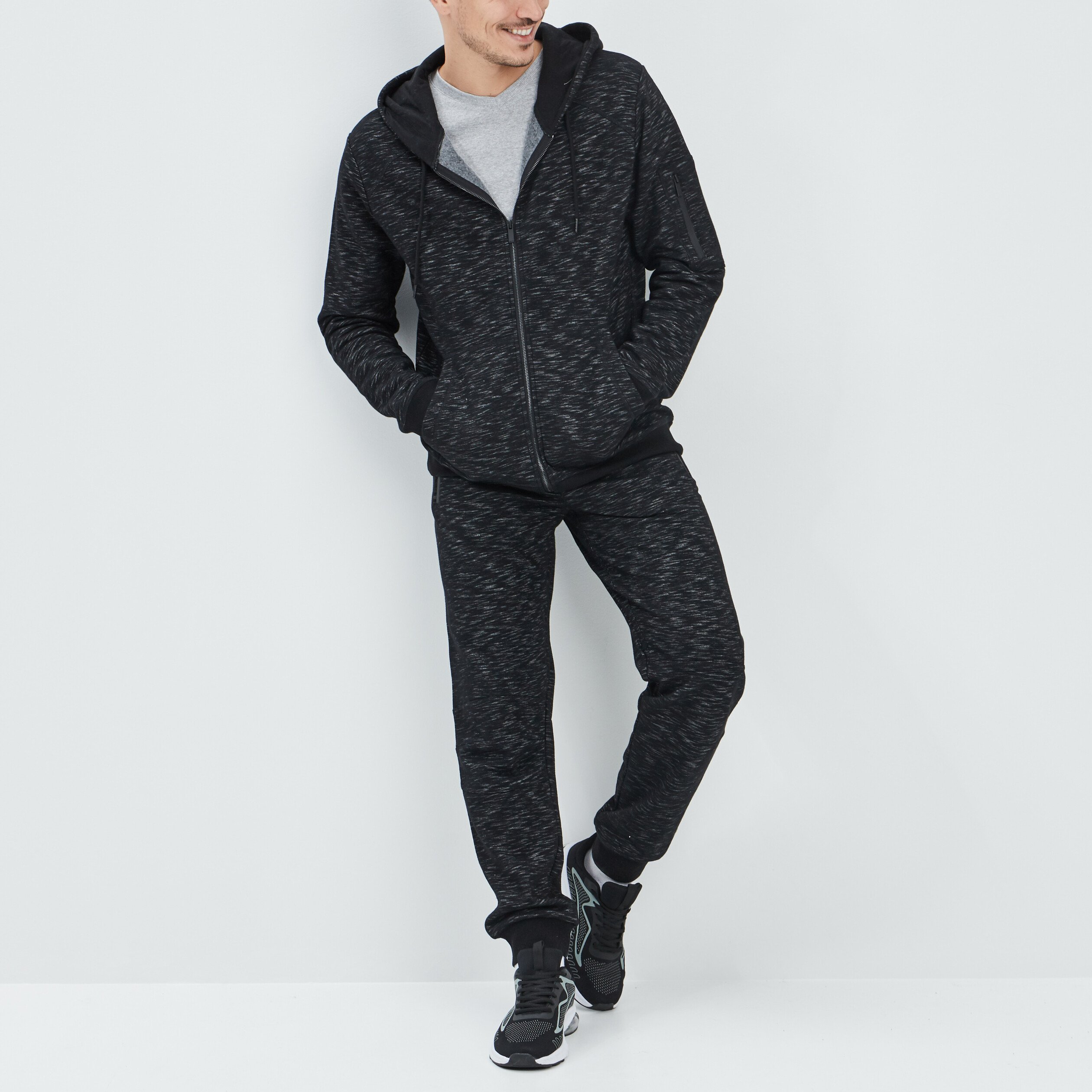 Sweat zippé à capuche noir homme | La Halle