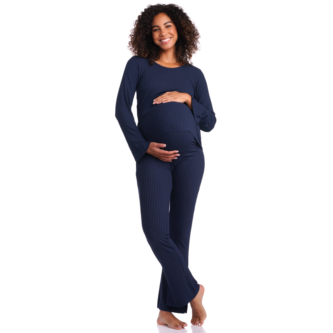 Damen Umstands-Loungehose in Ripp-Optik