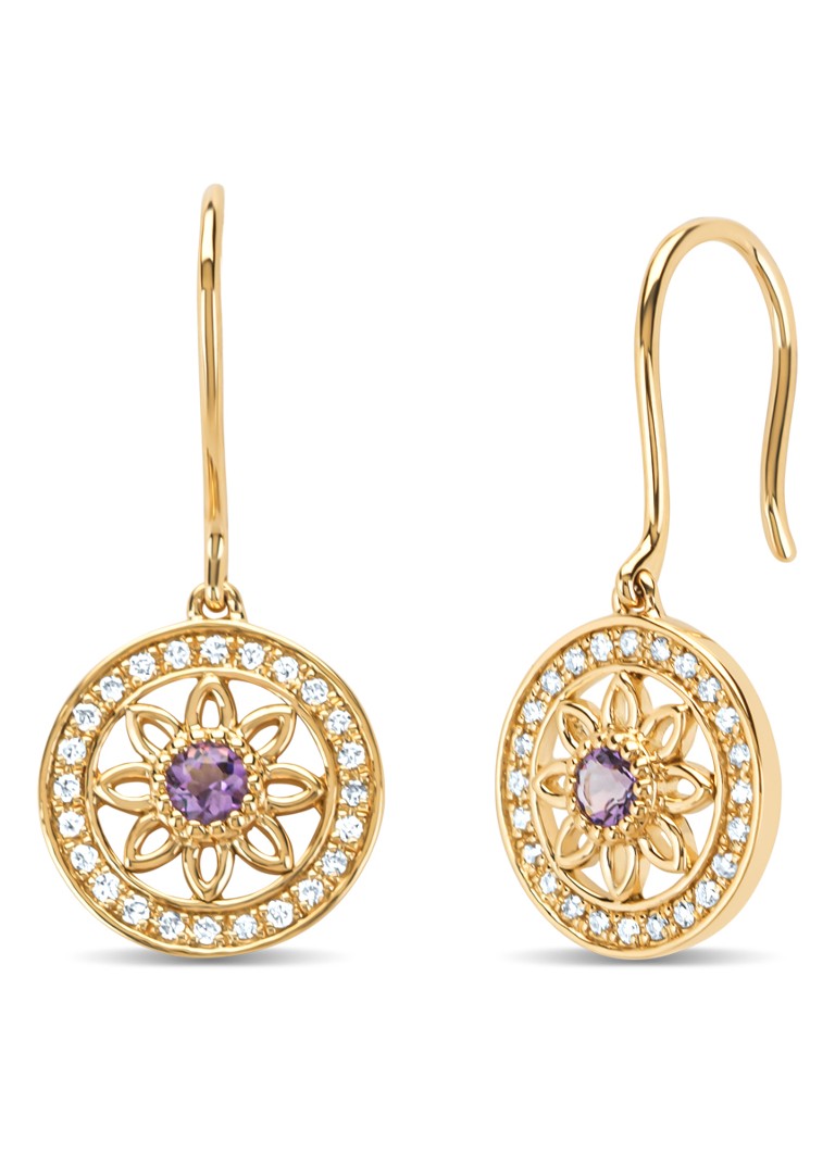 Diamond Point Yellow gold earrings, 0.13 ct amethyst, Birthstones