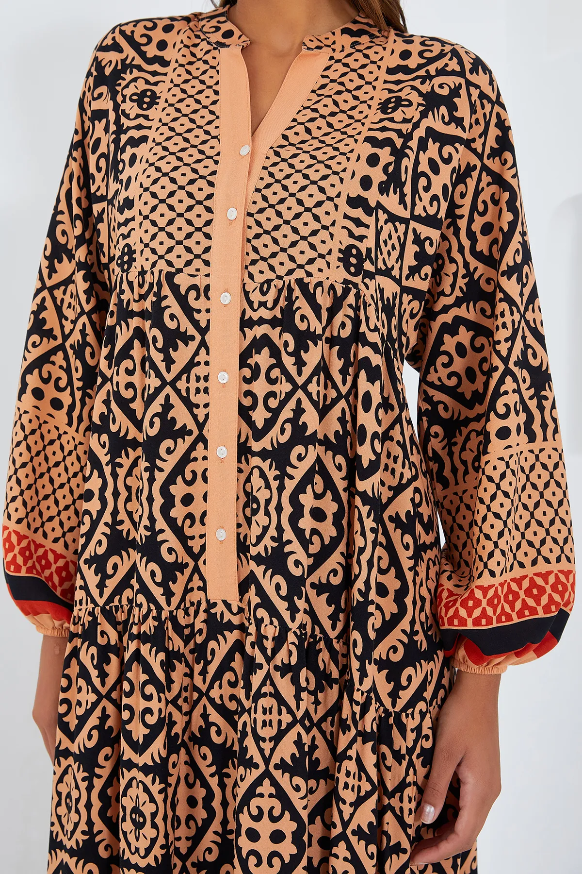 Bigdart  Beiges und schwarzes Viskose-Hijab-Kleid für Damen 2423