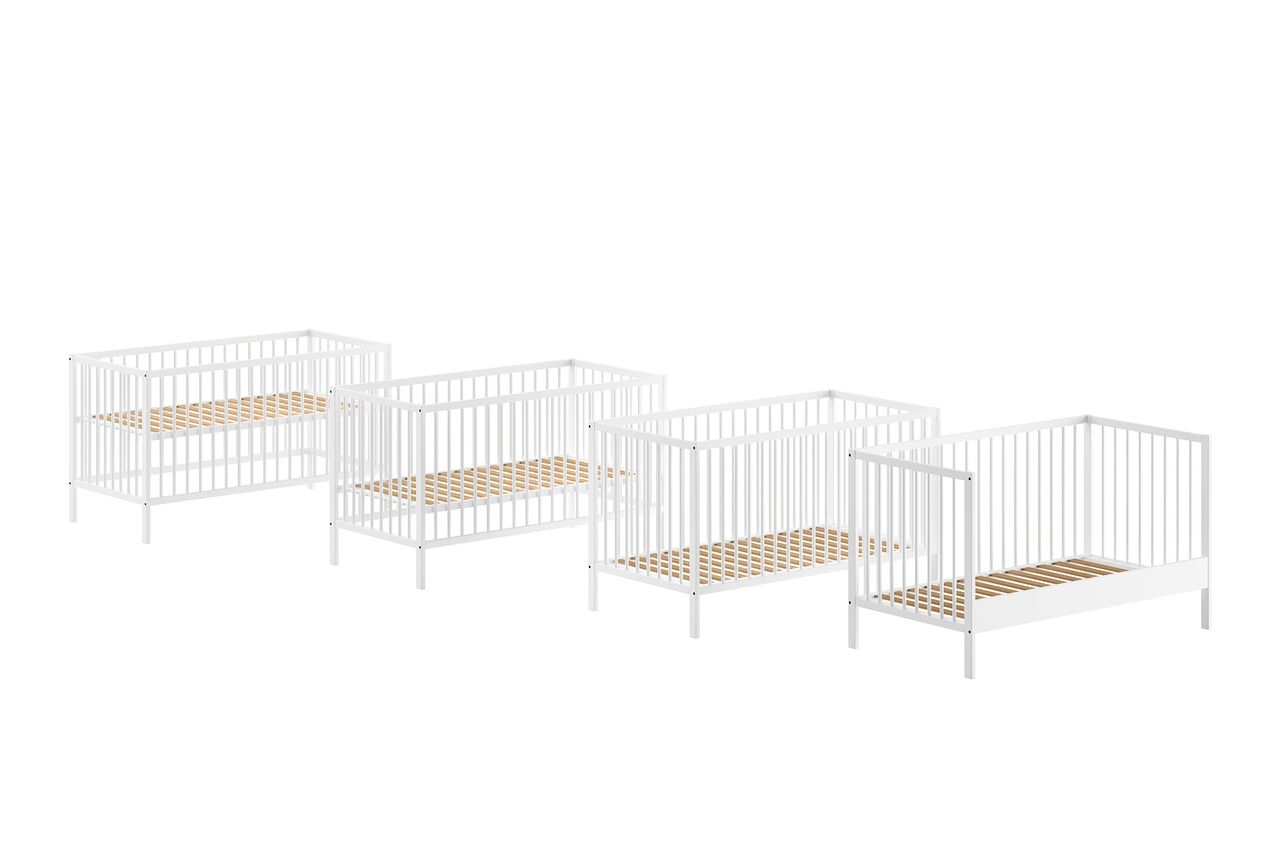 VIPACK Vipack - DINO Baby-/Juniorbett 70 x 140 cm, höhenverst. Lattenrost, Buche massiv weiß lackiert