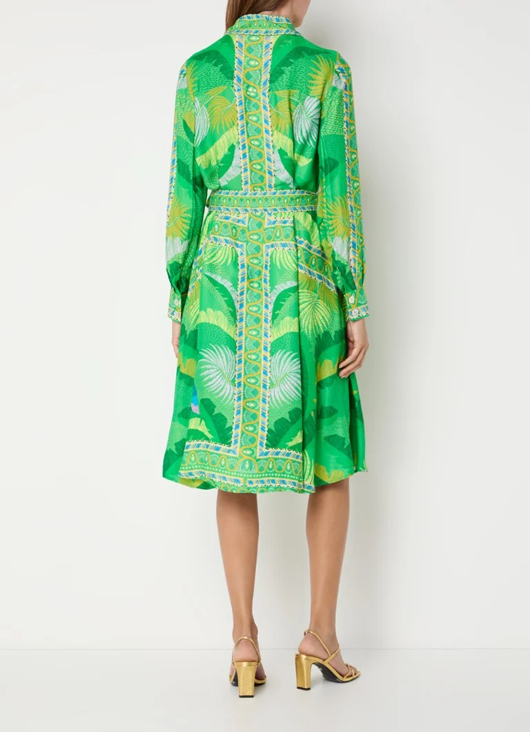 Vestido midi Farm Rio con cinturón de lazo y estampado de hojas